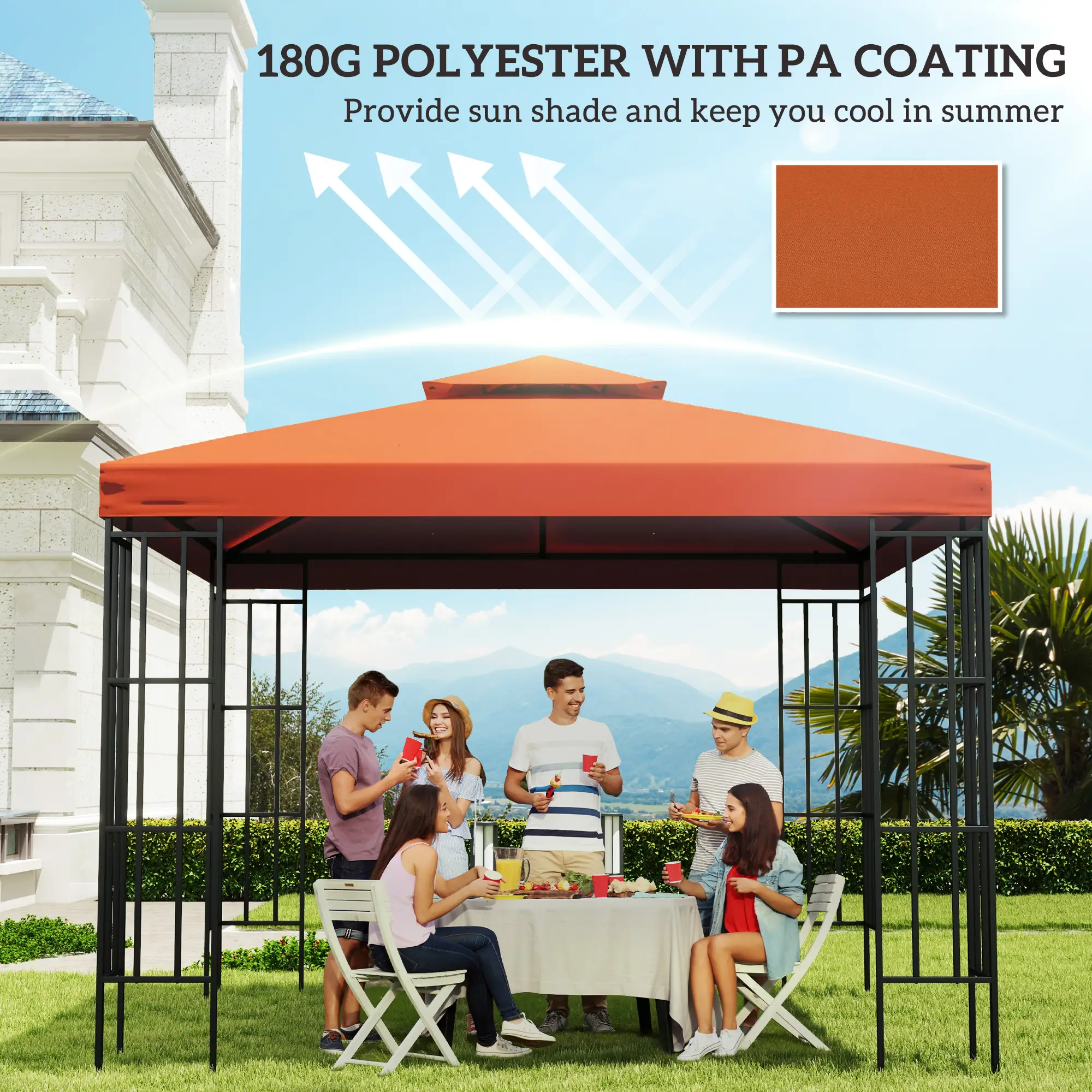 10' x 10' Square 2-Tier Gazebo Canopy Cover, Rust Red - Image 6