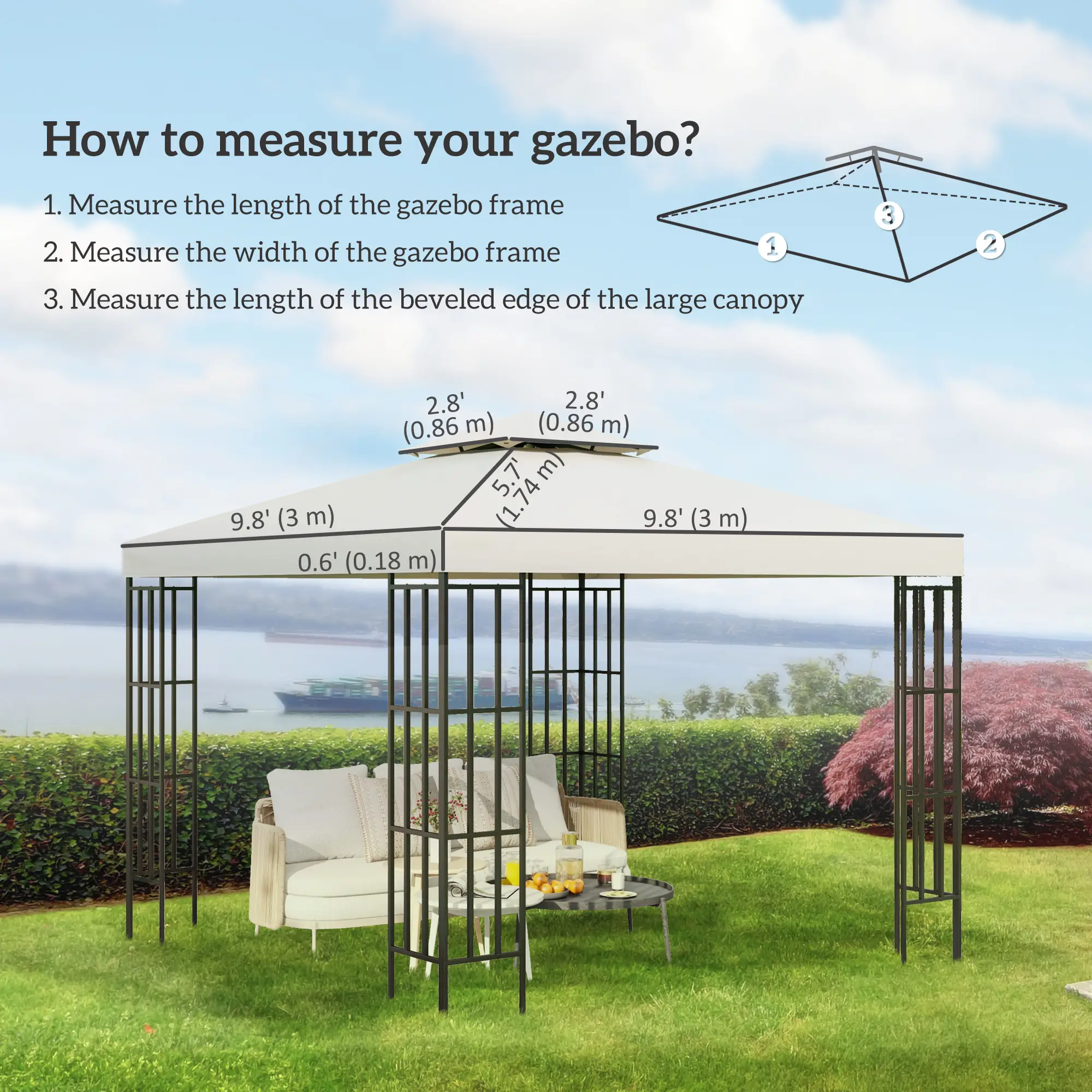 10' x 10' Square 2-Tier Gazebo Canopy, Cream White - Image 3