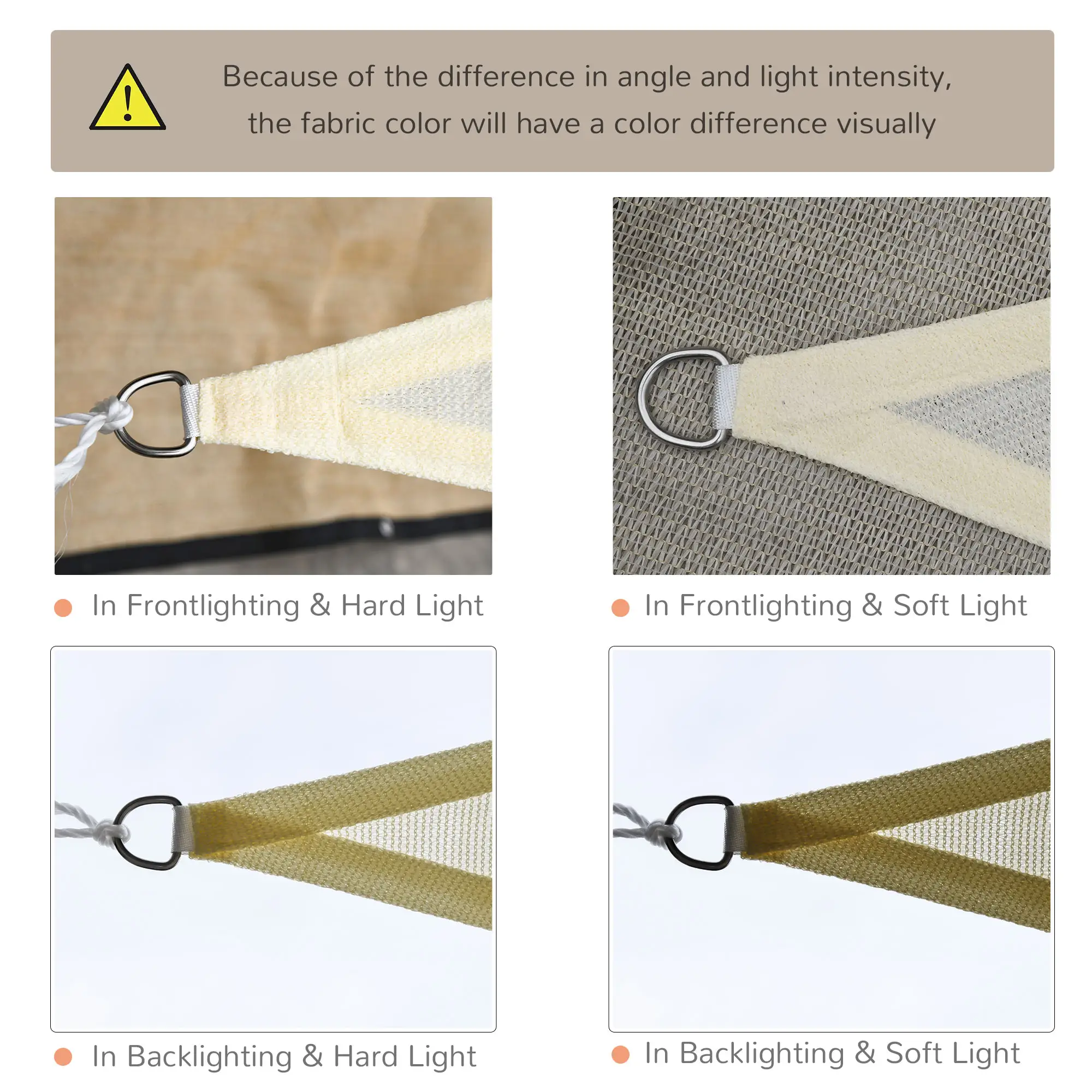 10' x 10' x 10' Triangle Sun Shade Sail, UV Block Fabric Canopy, Cream - Image 6