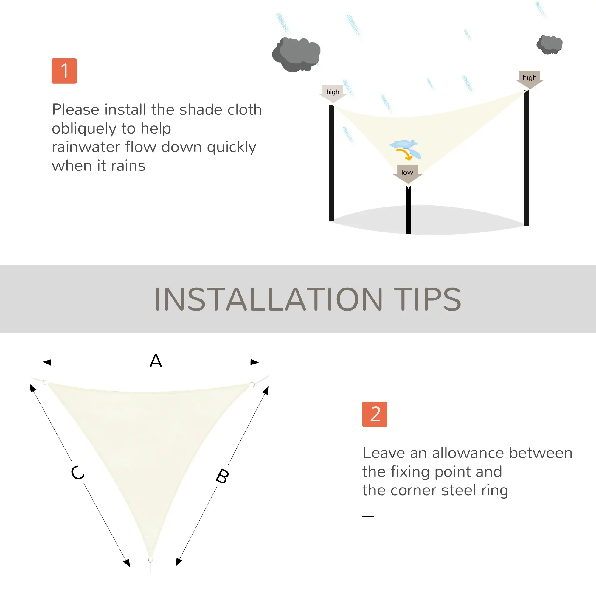 10' x 10' x 10' Triangle Sun Shade Sail, UV Block Fabric Canopy, Cream - Image 7