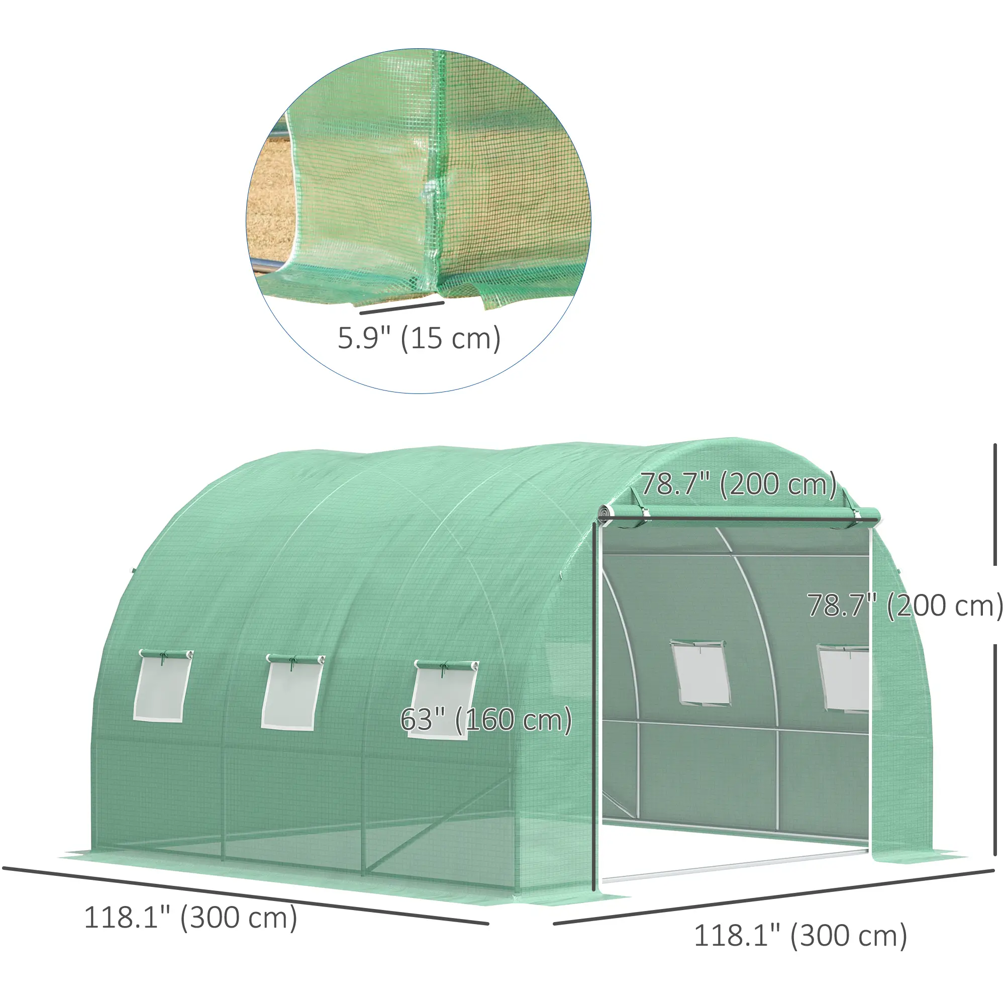 10' x 10' x 6.5' Walk-In Greenhouse, Transparent PE Cover, Zipper Doors - Image 3