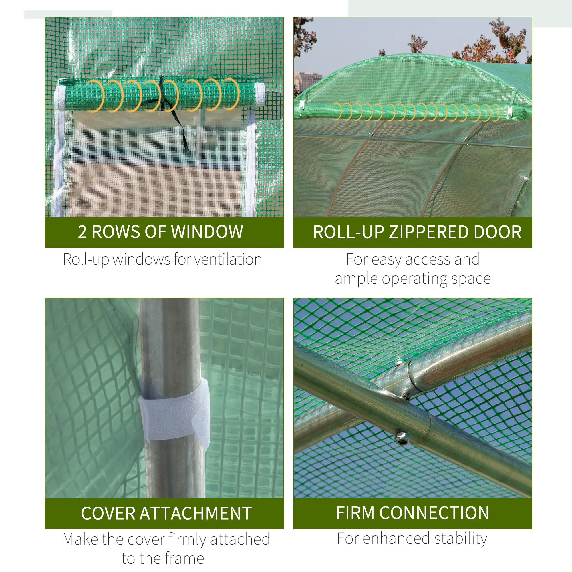 10' x 10' x 6.5' Walk-In Greenhouse, Transparent PE Cover, Zipper Doors - Image 6