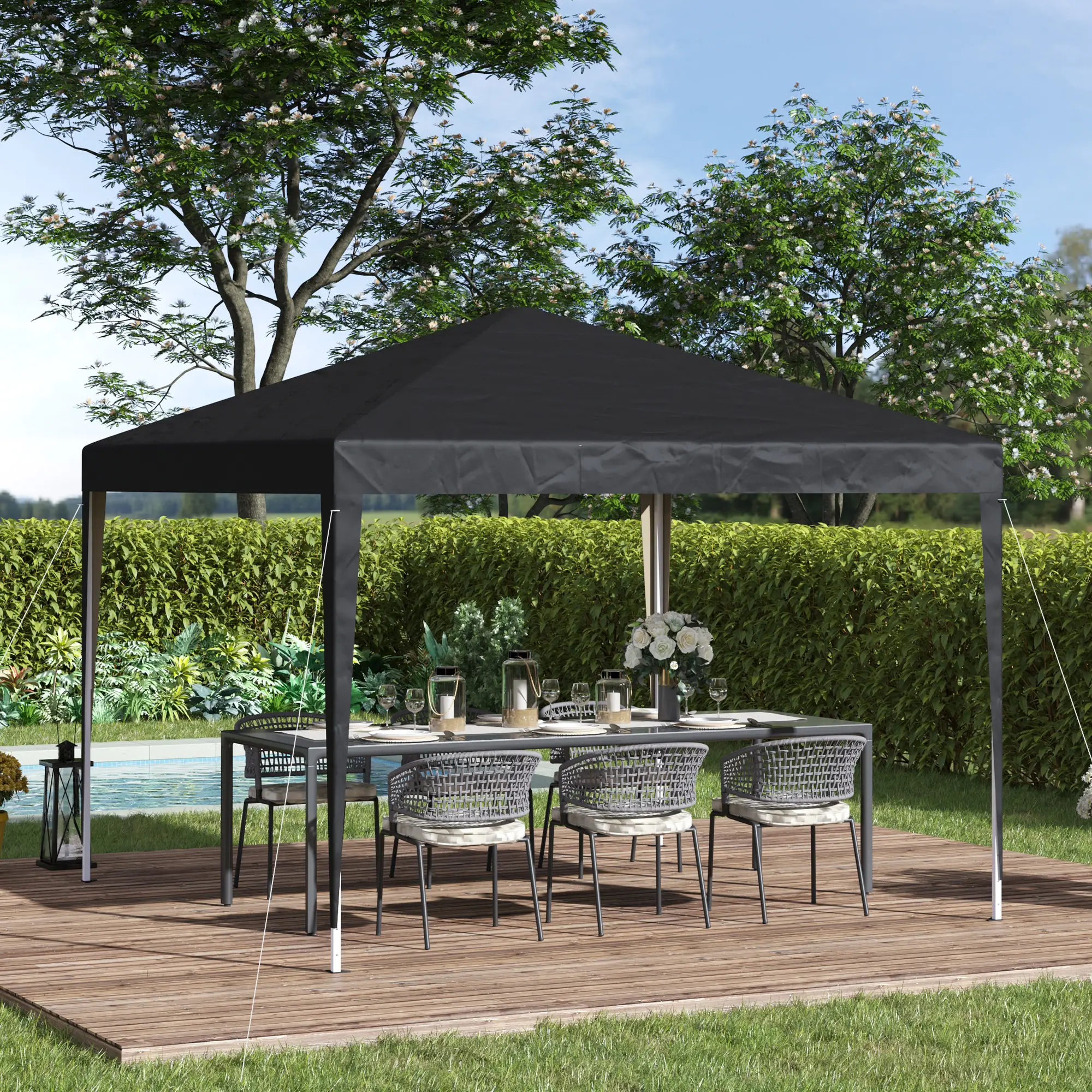 10 x 10ft Folding Pop Up Tent, Outdoor Gazebo Canopy, Black - Image 2