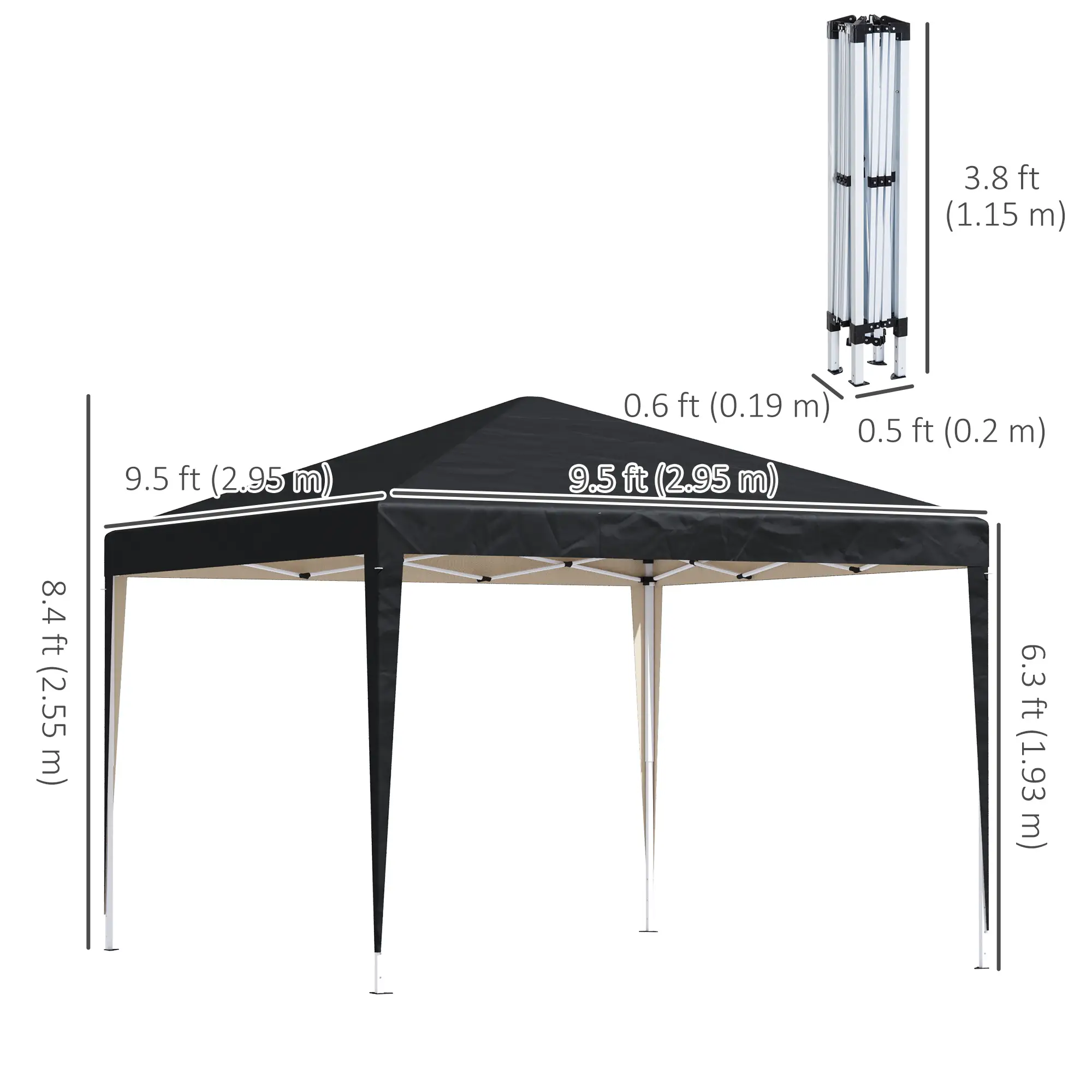 10 x 10ft Folding Pop Up Tent, Outdoor Gazebo Canopy, Black - Image 3