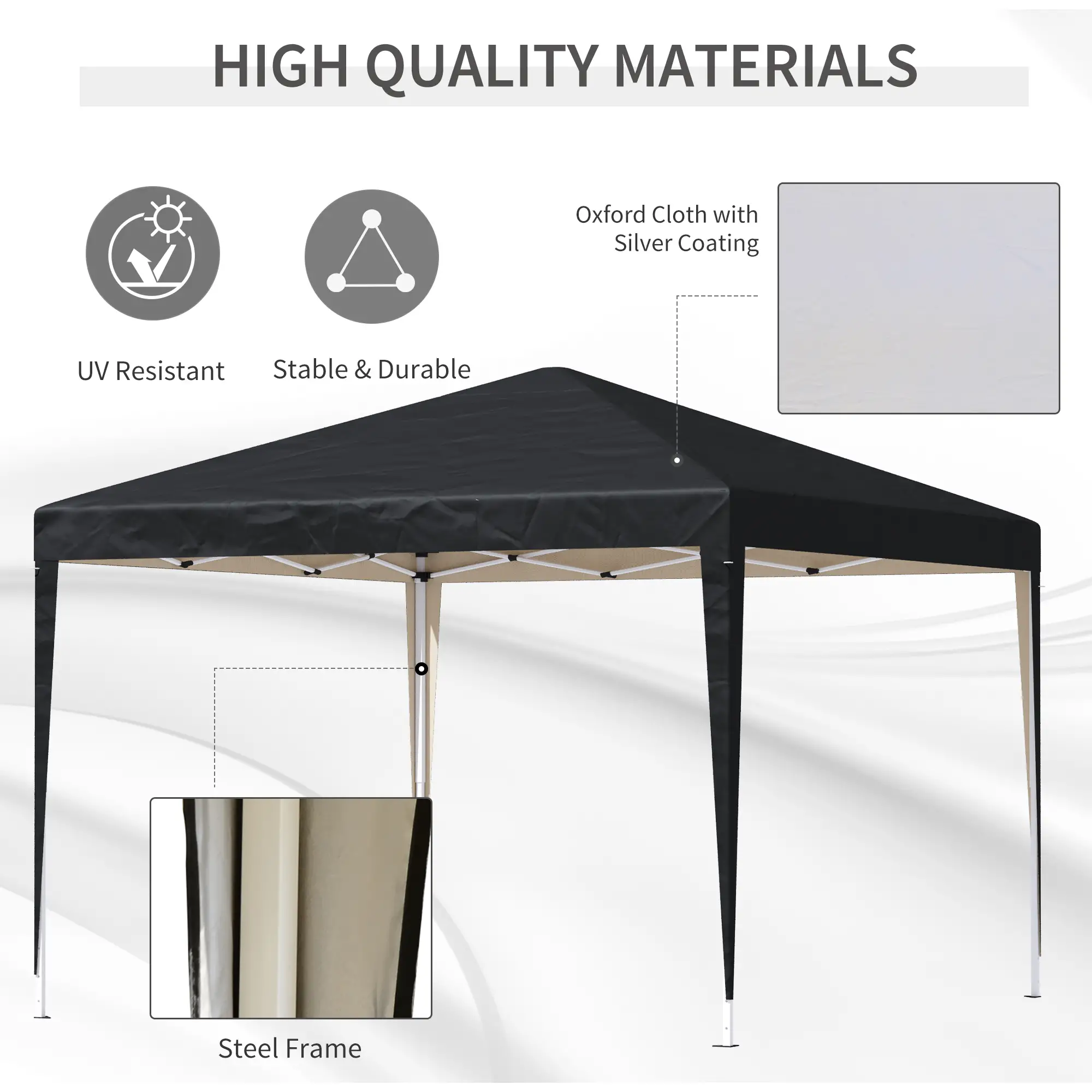 10 x 10ft Folding Pop Up Tent, Outdoor Gazebo Canopy, Black - Image 4