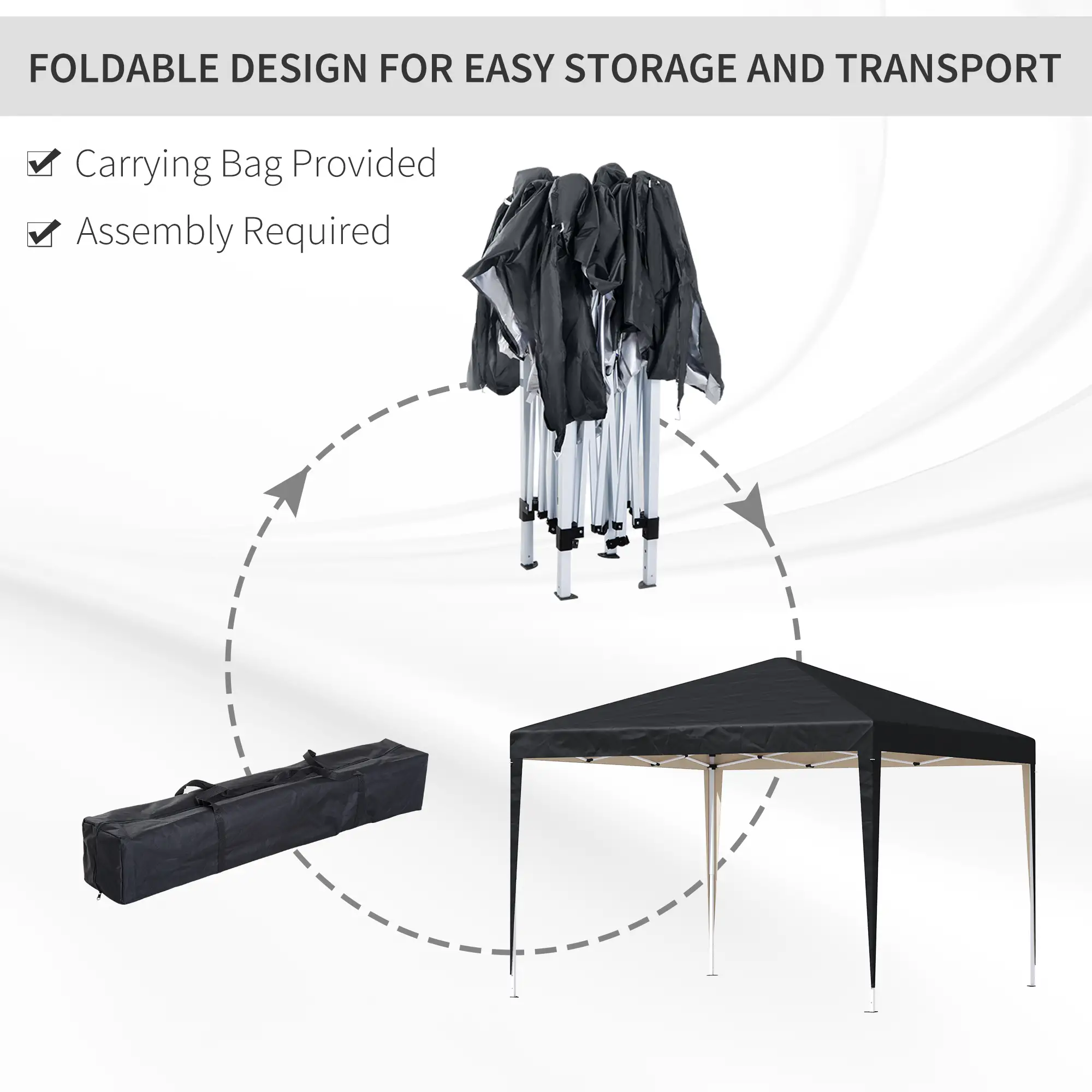 10 x 10ft Folding Pop Up Tent, Outdoor Gazebo Canopy, Black - Image 5
