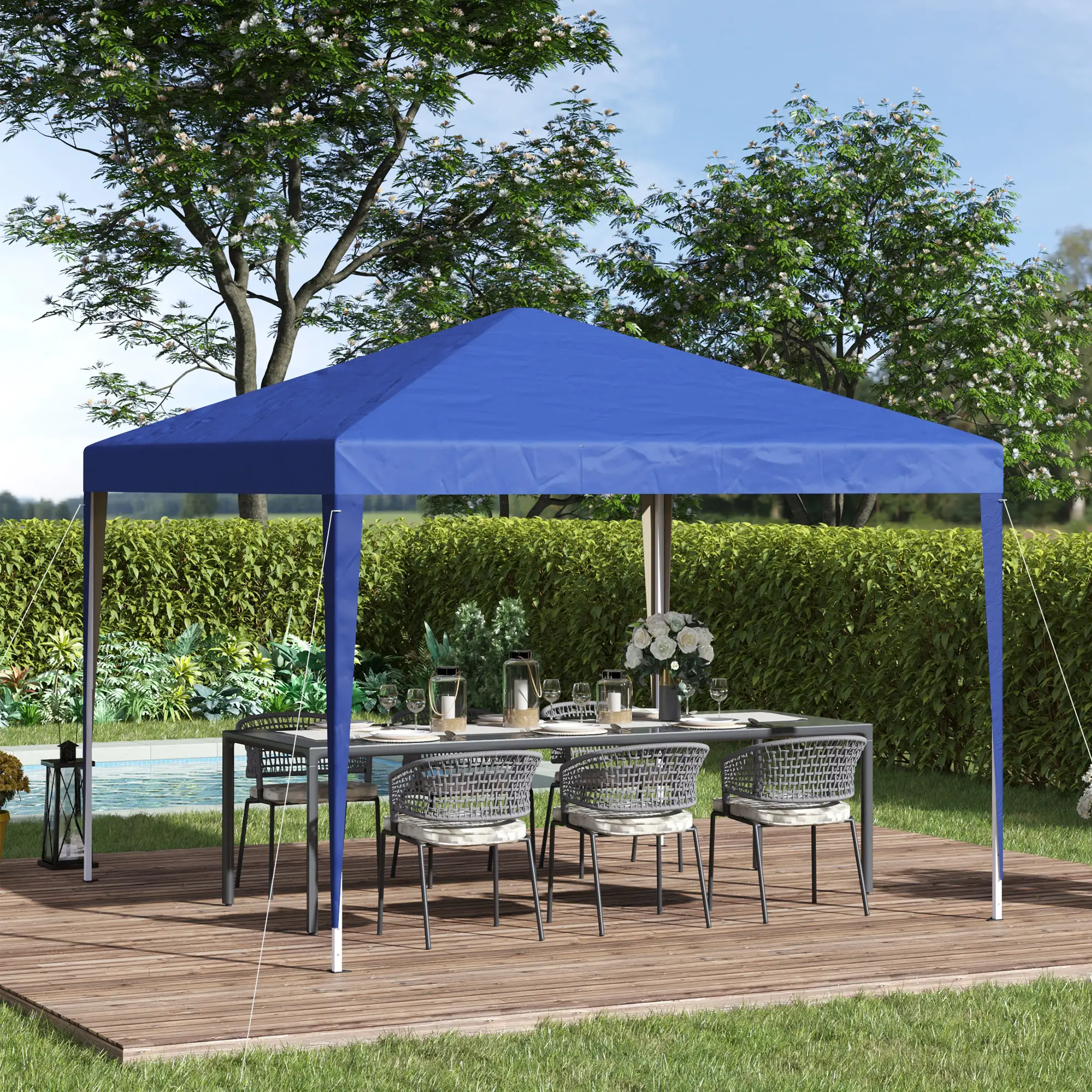 10 x 10ft Folding Pop Up Tent, Outdoor Gazebo Canopy, Blue - Image 2