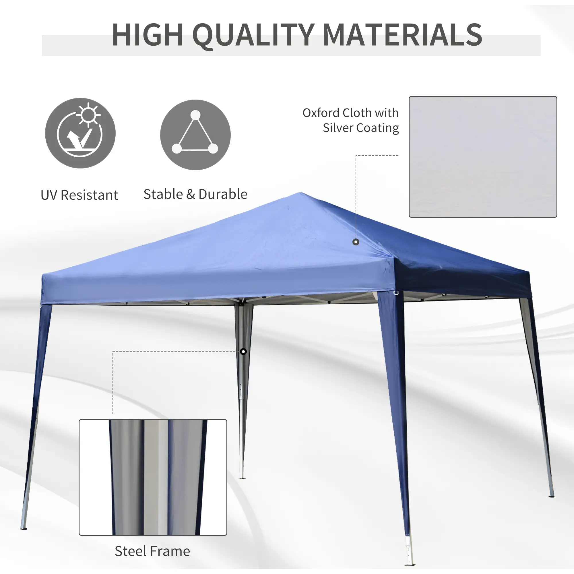 10 x 10ft Folding Pop Up Tent, Outdoor Gazebo Canopy, Blue - Image 4