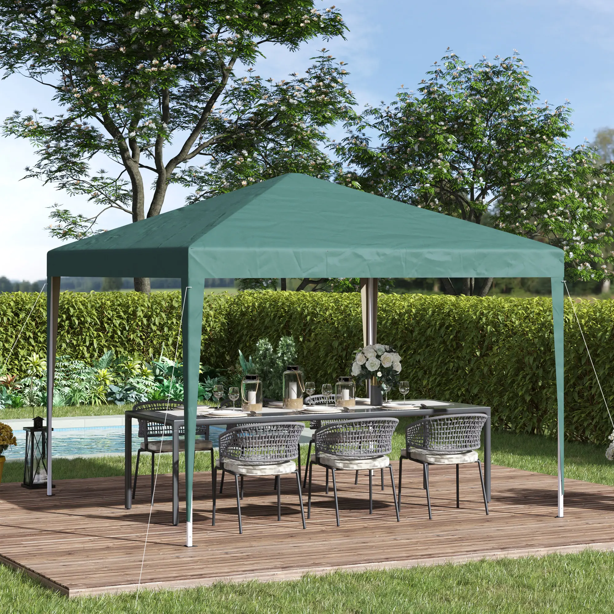 10 x 10ft Folding Pop Up Tent, Outdoor Gazebo Canopy, Dark Green - Image 2