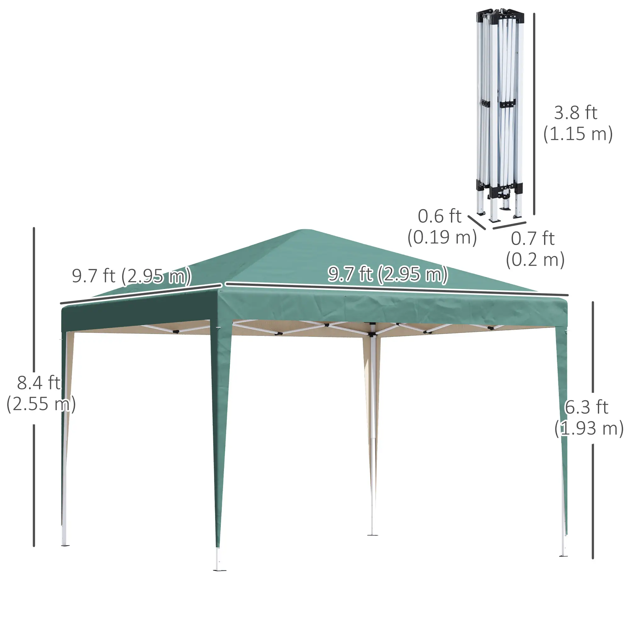 10 x 10ft Folding Pop Up Tent, Outdoor Gazebo Canopy, Dark Green - Image 3