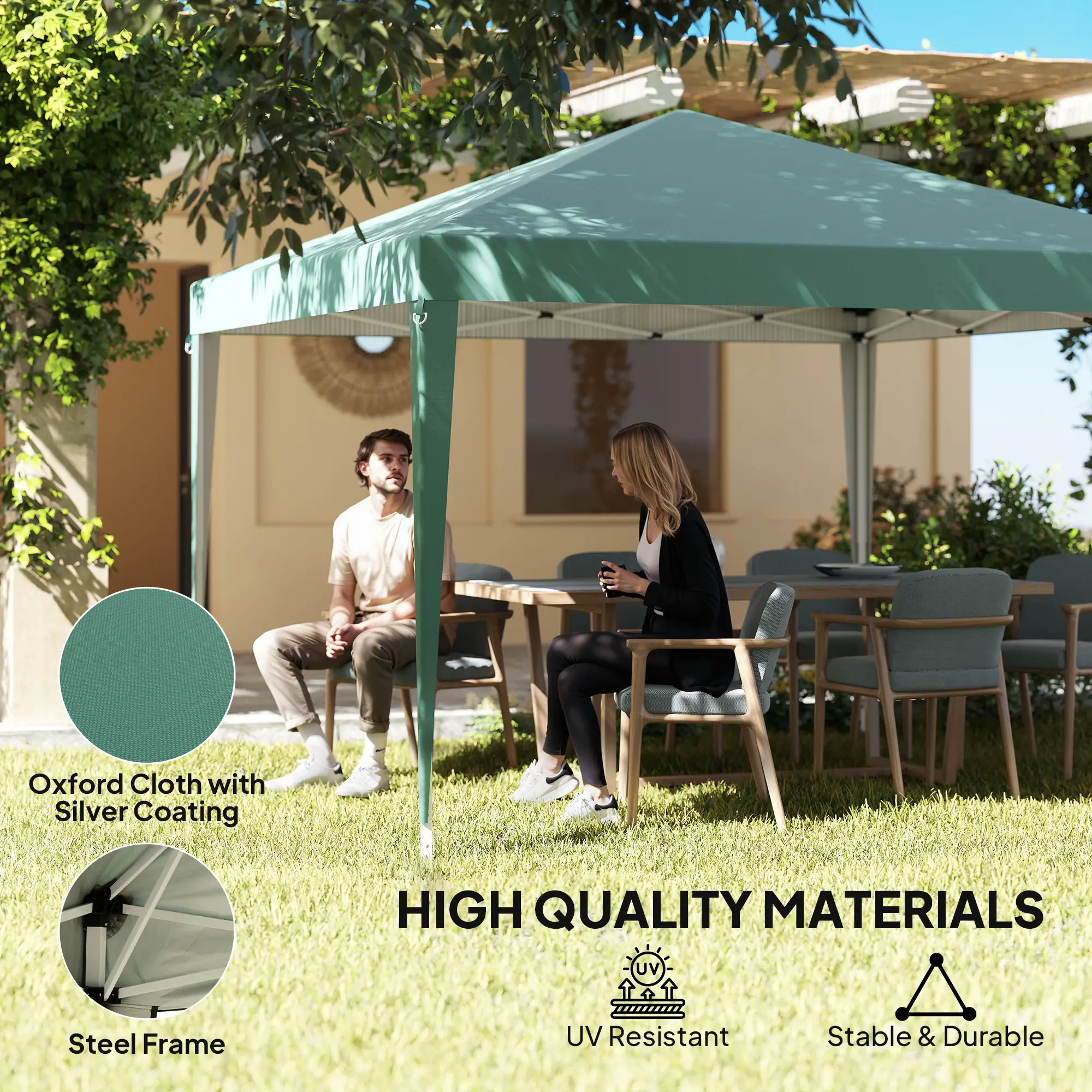 10 x 10ft Folding Pop Up Tent, Outdoor Gazebo Canopy, Dark Green - Image 4