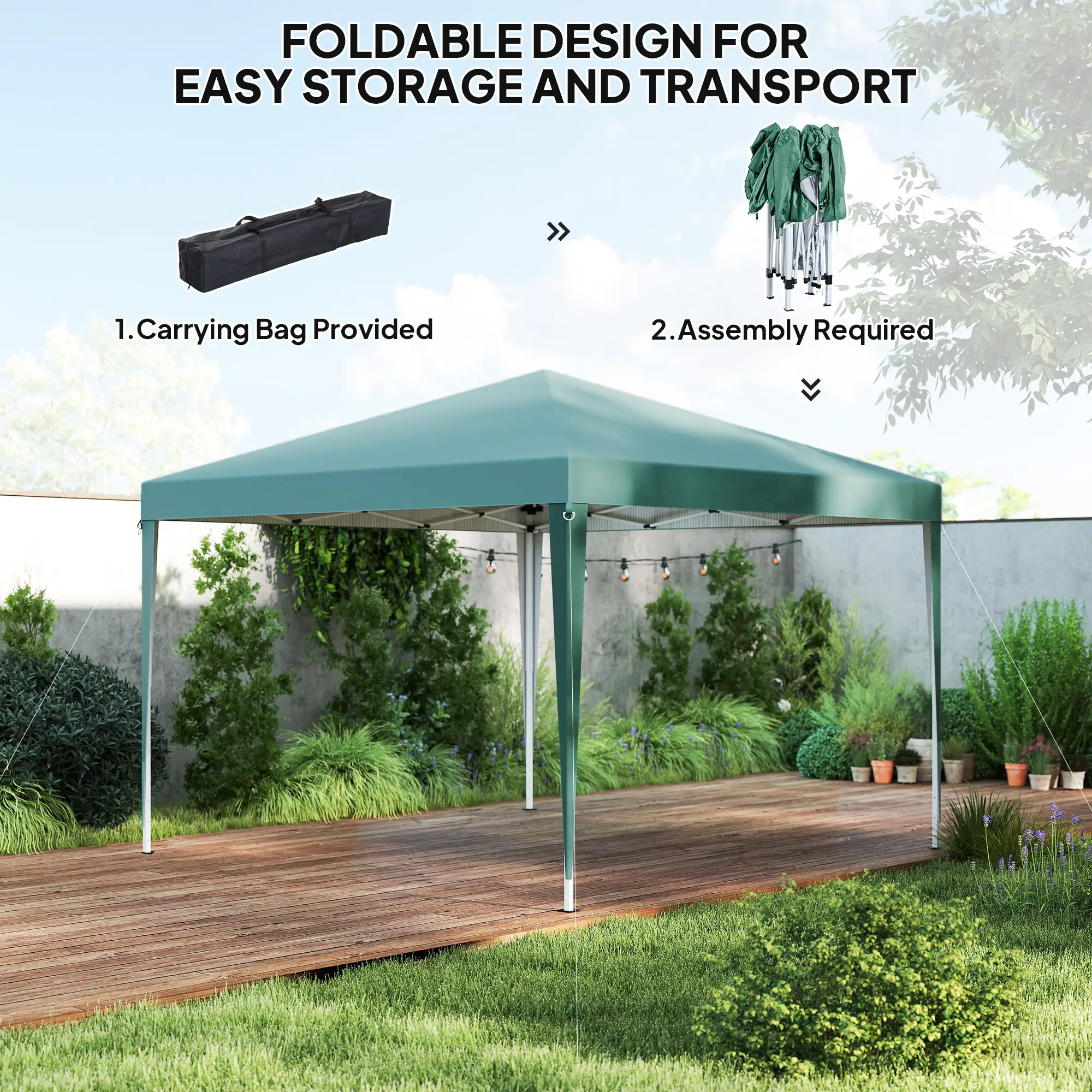 10 x 10ft Folding Pop Up Tent, Outdoor Gazebo Canopy, Dark Green - Image 5