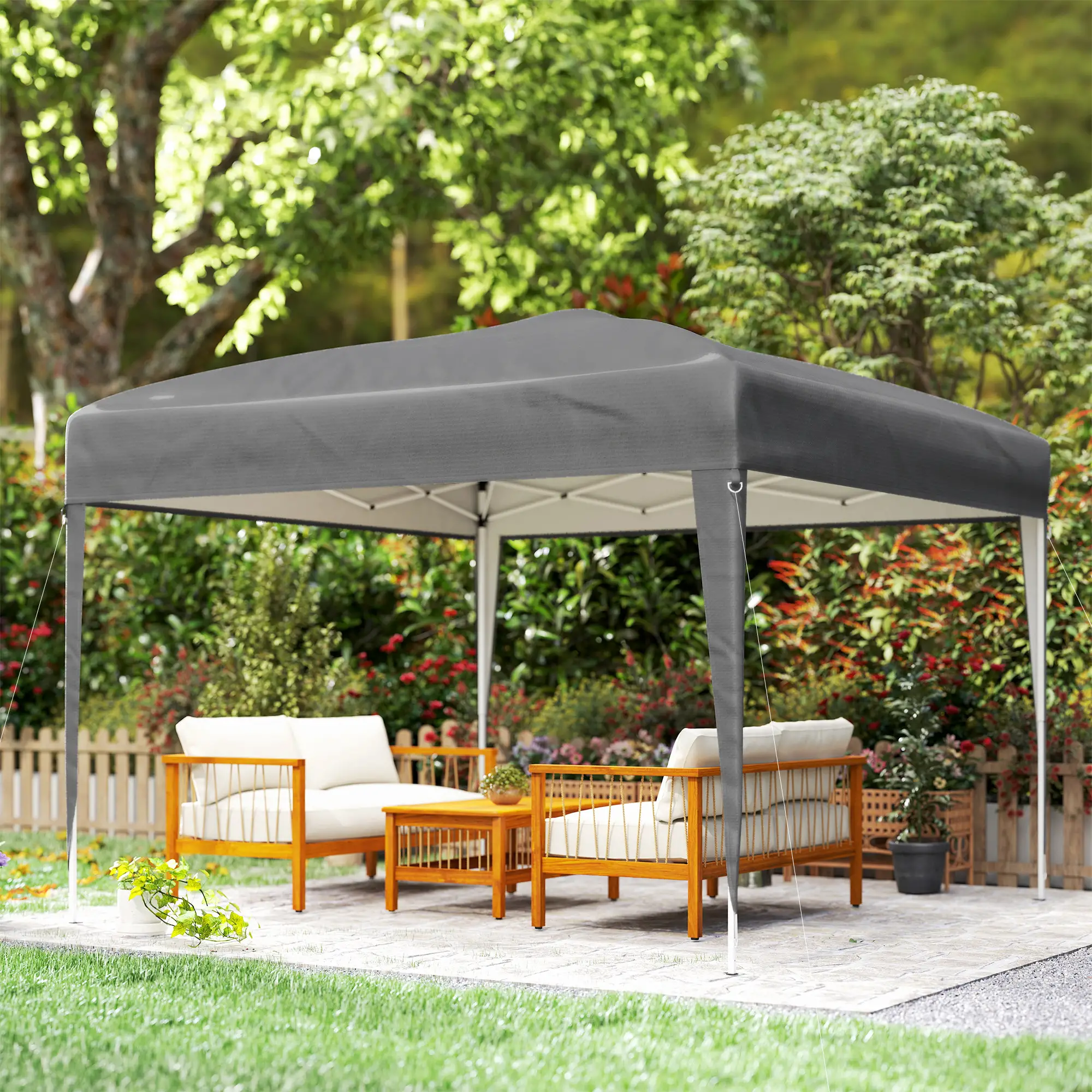 10 x 10ft Folding Pop Up Tent, Outdoor Gazebo Canopy, Grey - Image 10
