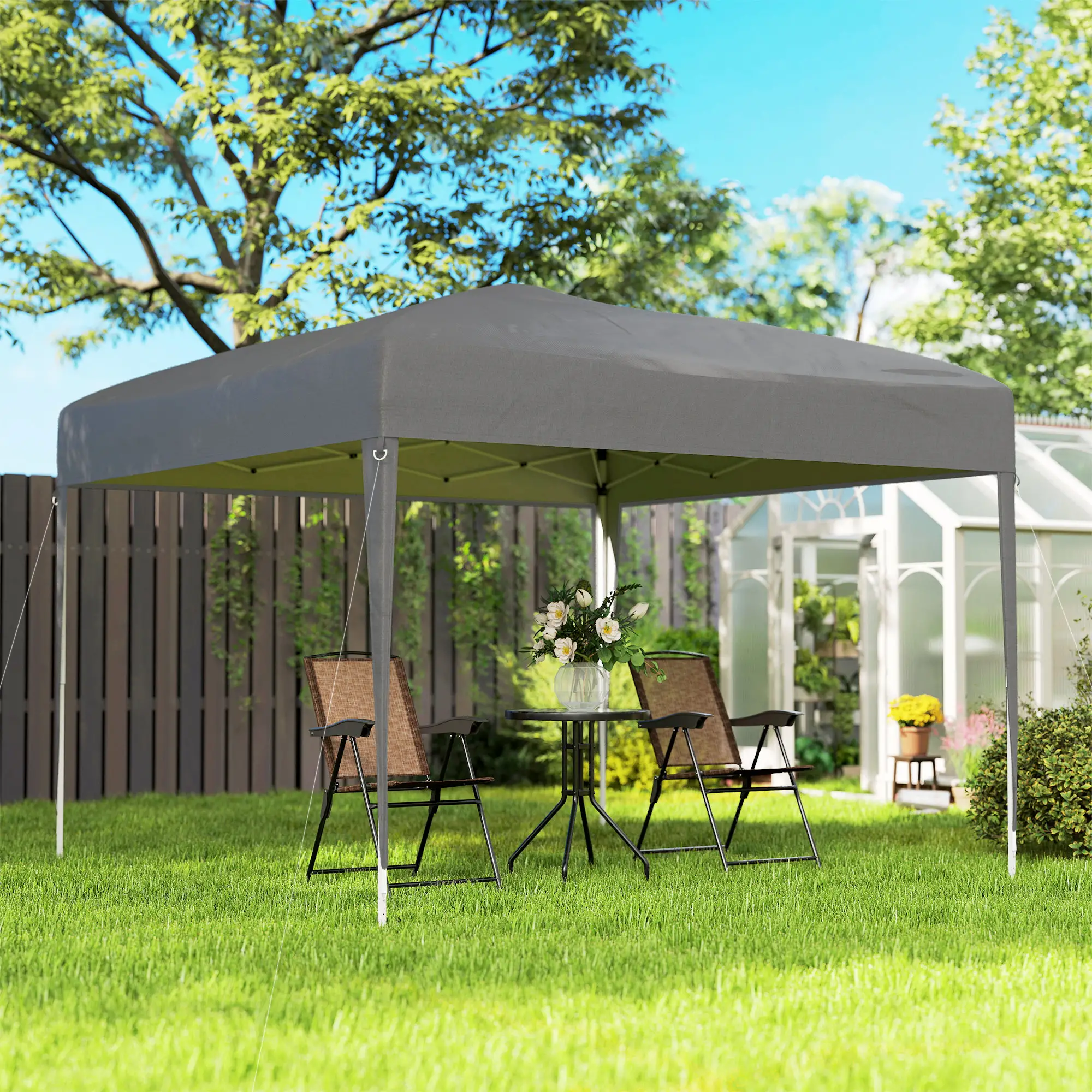 10 x 10ft Folding Pop Up Tent, Outdoor Gazebo Canopy, Grey - Image 2