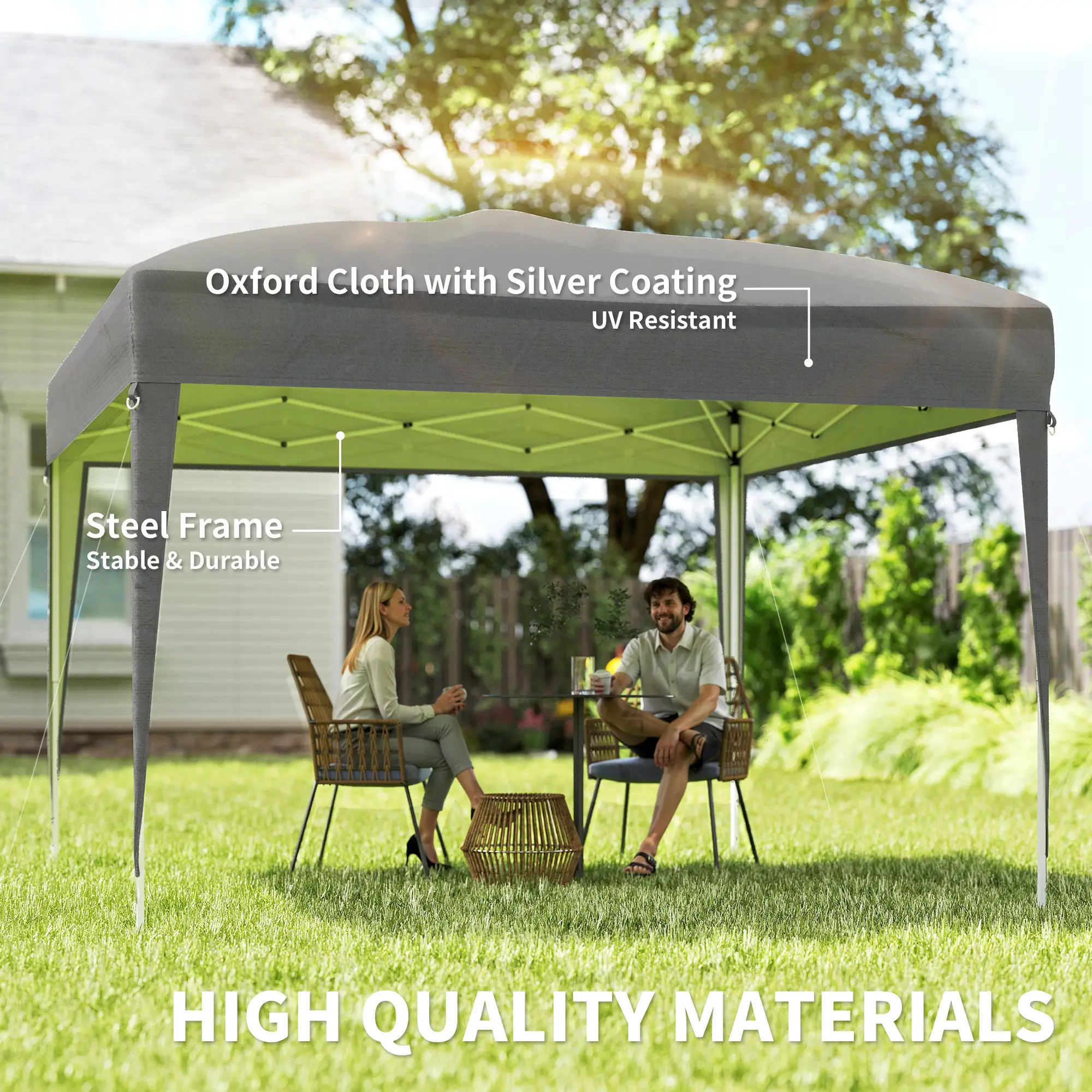 10 x 10ft Folding Pop Up Tent, Outdoor Gazebo Canopy, Grey - Image 4
