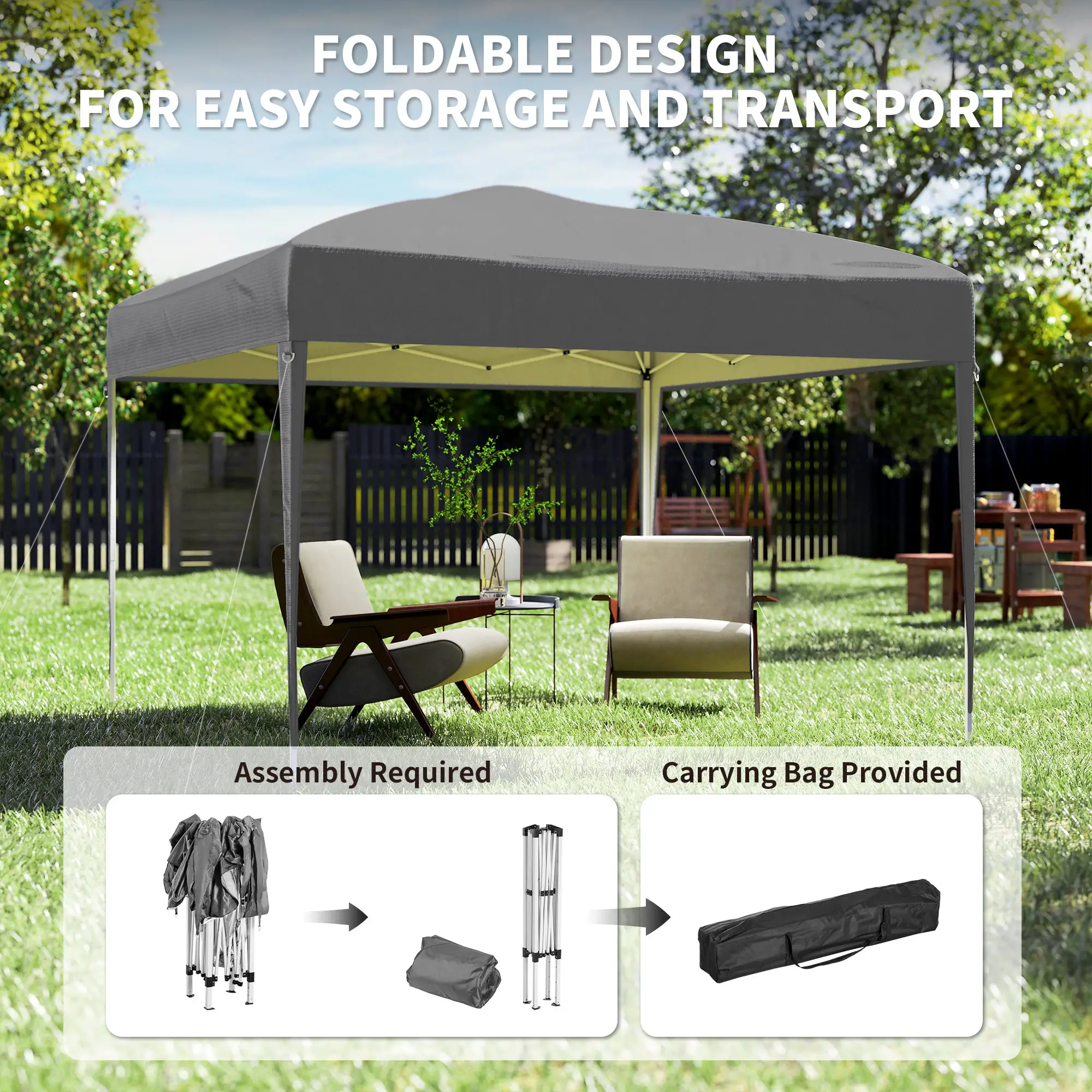10 x 10ft Folding Pop Up Tent, Outdoor Gazebo Canopy, Grey - Image 5