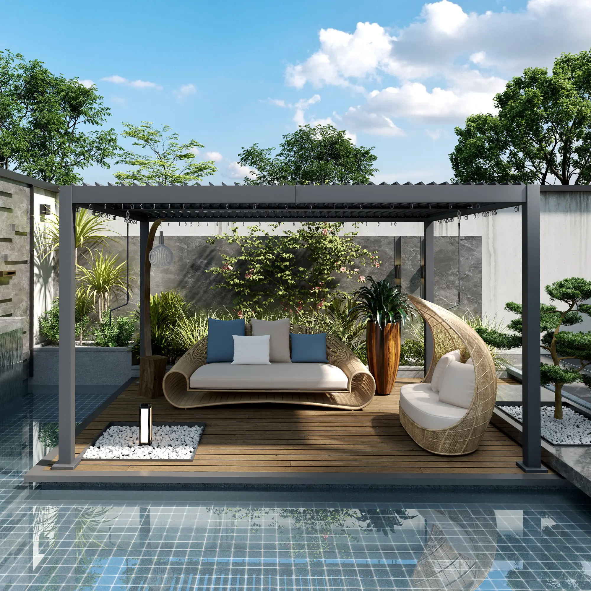 10' x 12' Adjustable Metal Roof Pergola, Aluminum Frame Outdoor Gazebo - Image 10