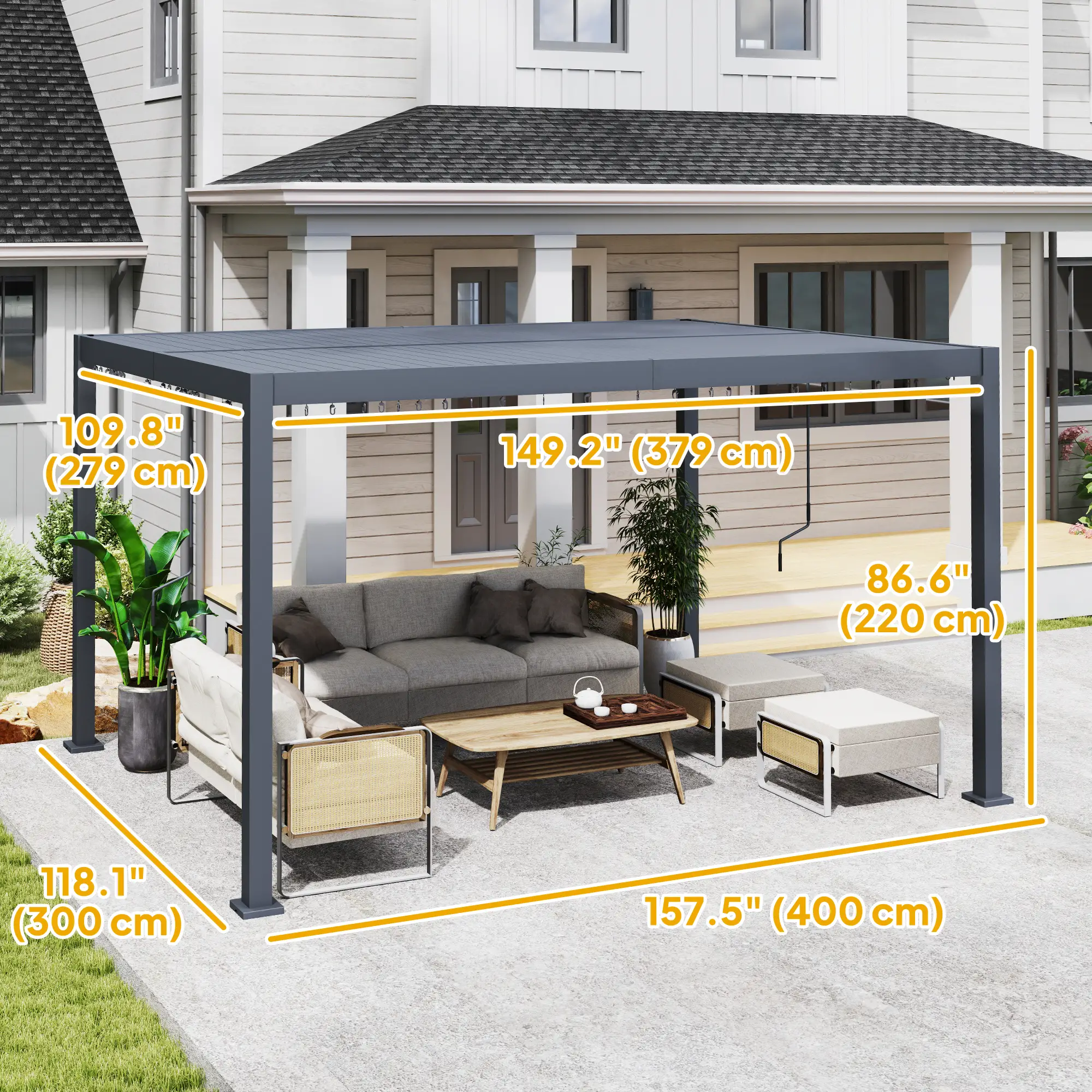 10' x 12' Adjustable Metal Roof Pergola, Aluminum Frame Outdoor Gazebo - Image 3