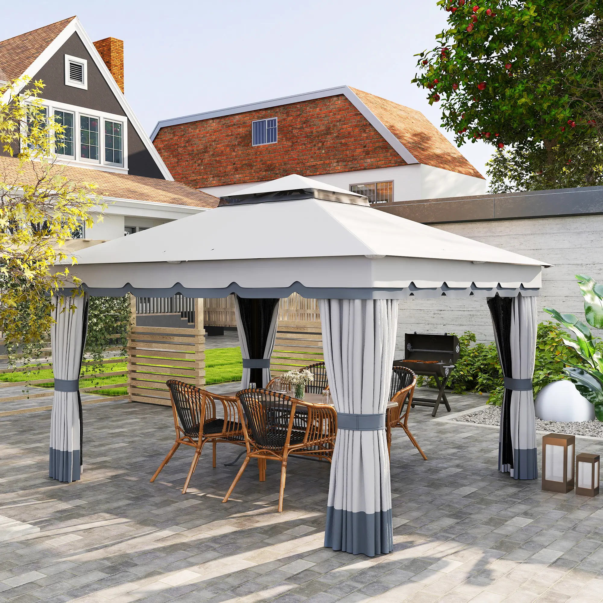 10' x 12' Double Roof Gazebo, Outdoor Shelter with Netting, Curtains - Image 8