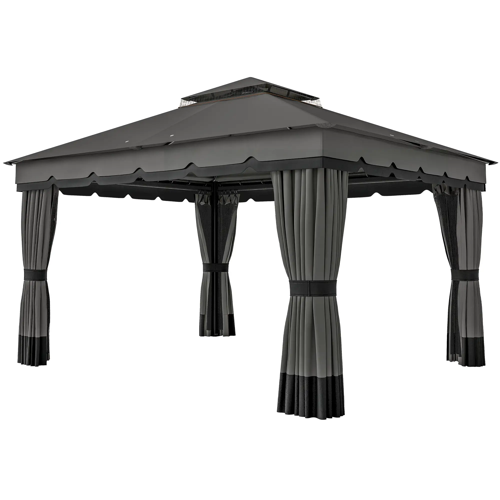 10' x 12' Double Roof Patio Gazebo Canopy With Netting, Curtains