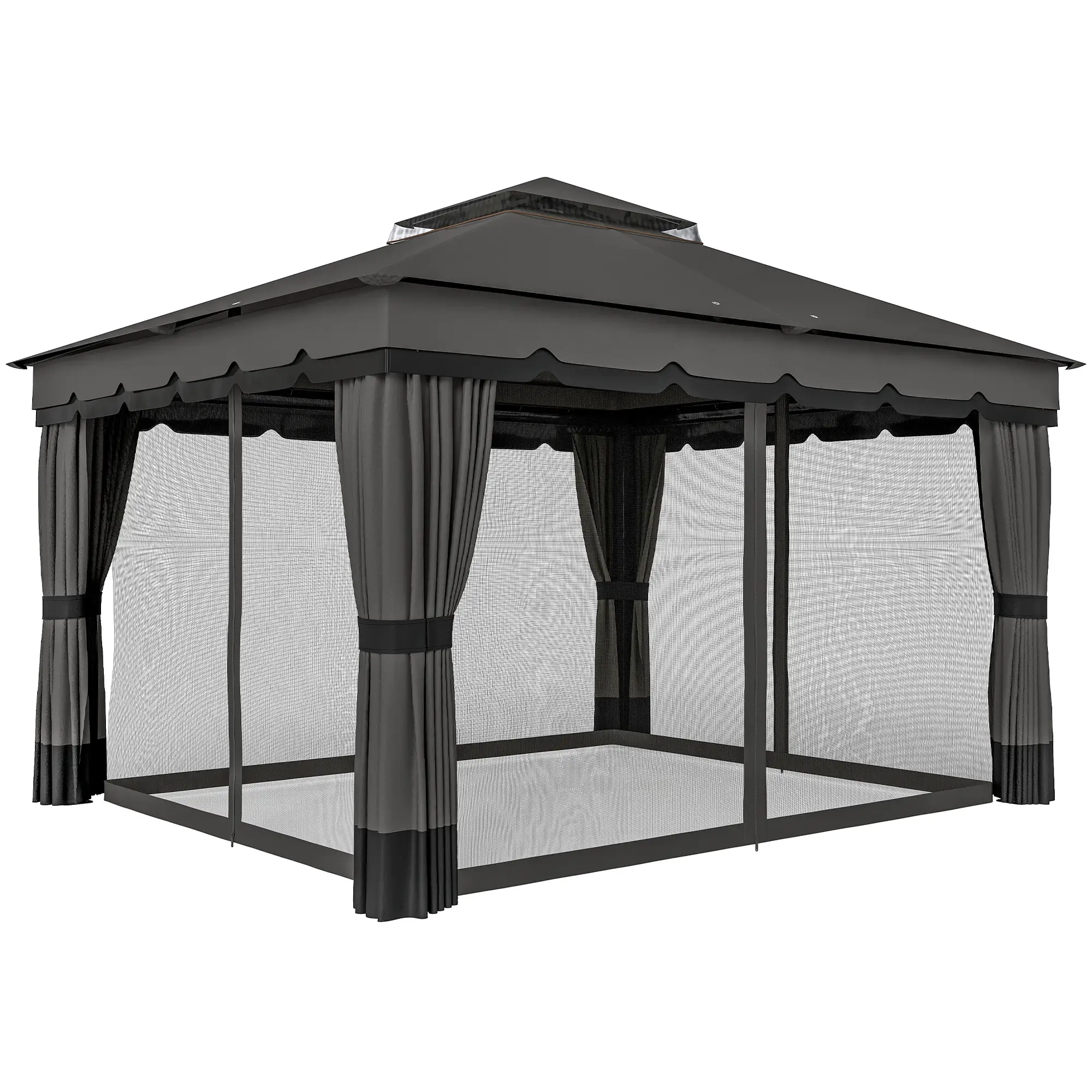 10' x 12' Double Roof Patio Gazebo Canopy With Netting, Curtains - Image 11