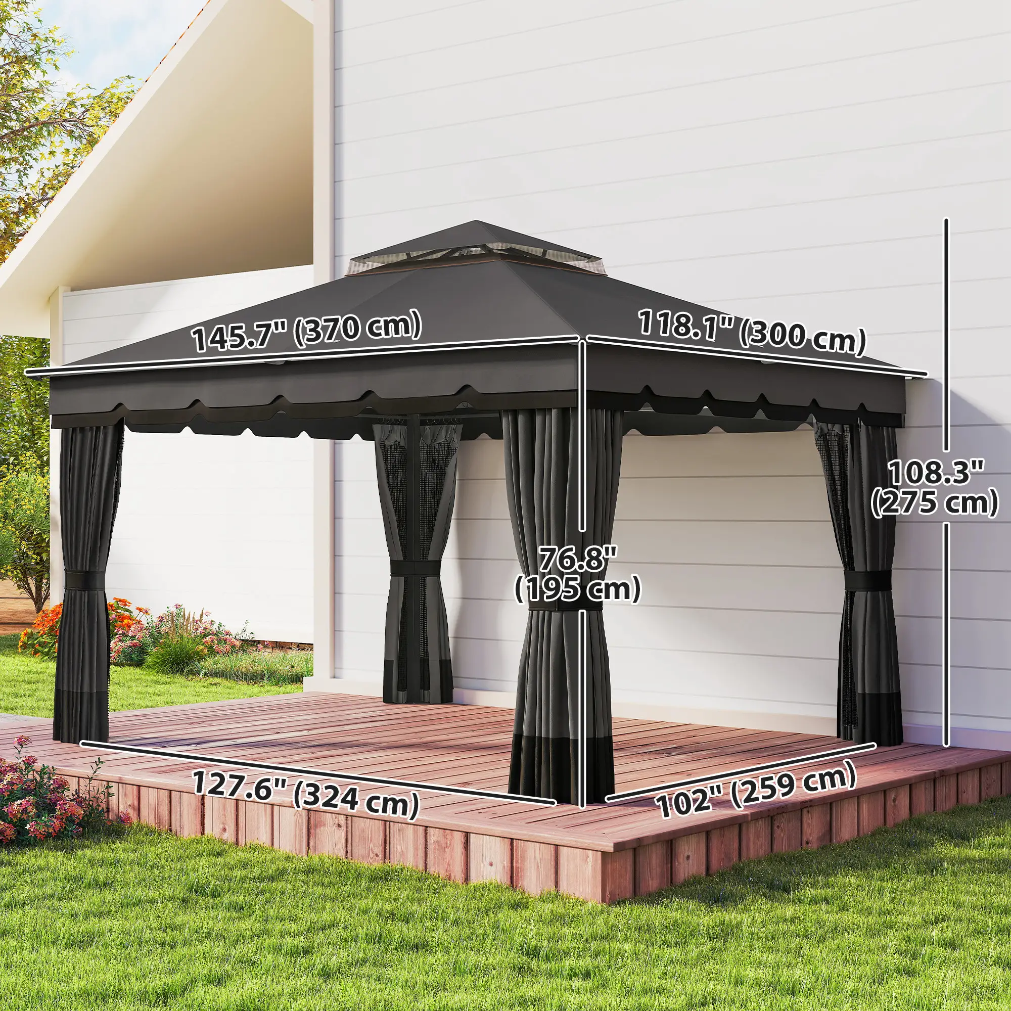 10' x 12' Double Roof Patio Gazebo Canopy With Netting, Curtains - Image 3