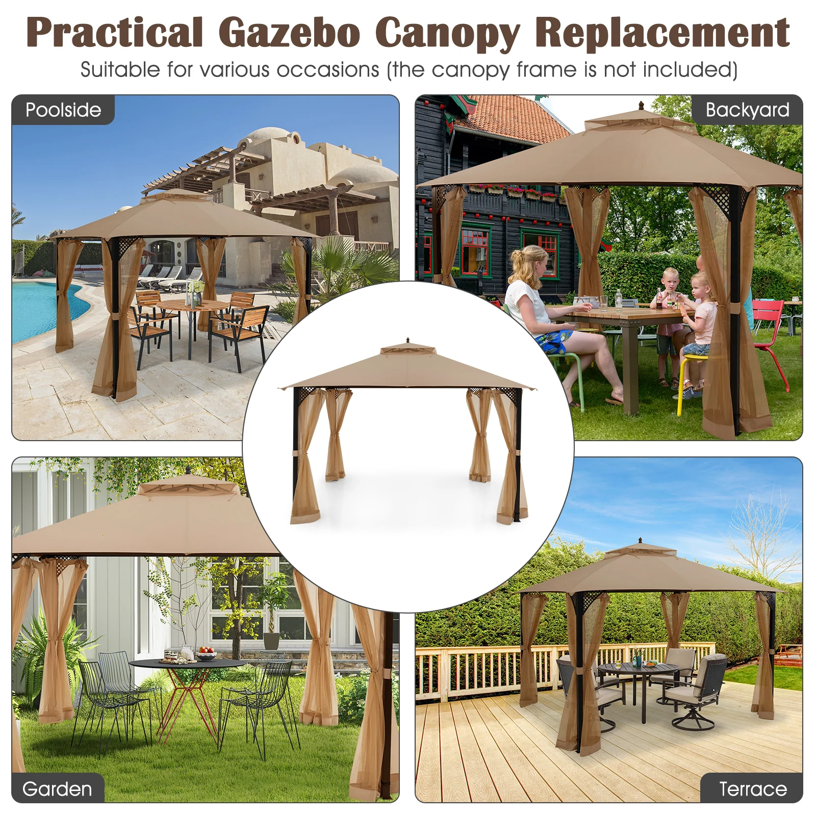 10 x 12 Feet Gazebo Top, Air Vent, Drainage Holes, Brown - Image 10