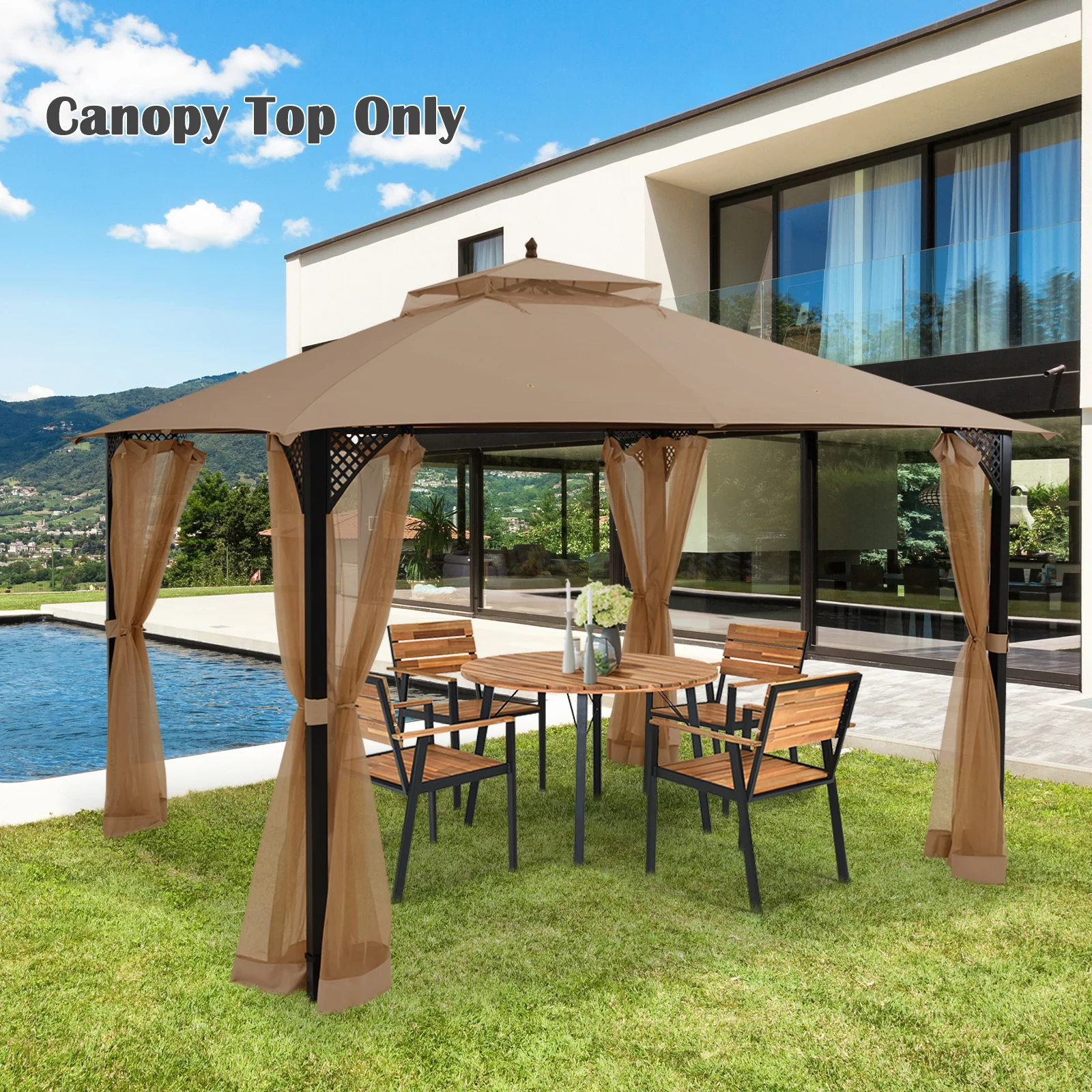 10 x 12 Feet Gazebo Top, Air Vent, Drainage Holes, Brown - Image 3
