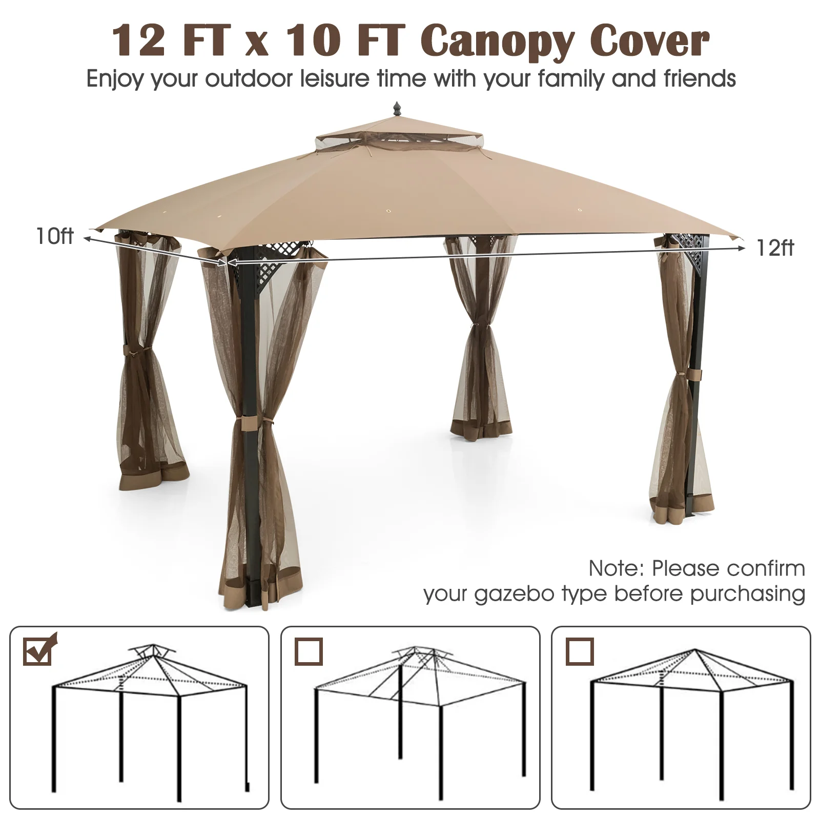 10 x 12 Feet Gazebo Top, Air Vent, Drainage Holes, Brown - Image 5