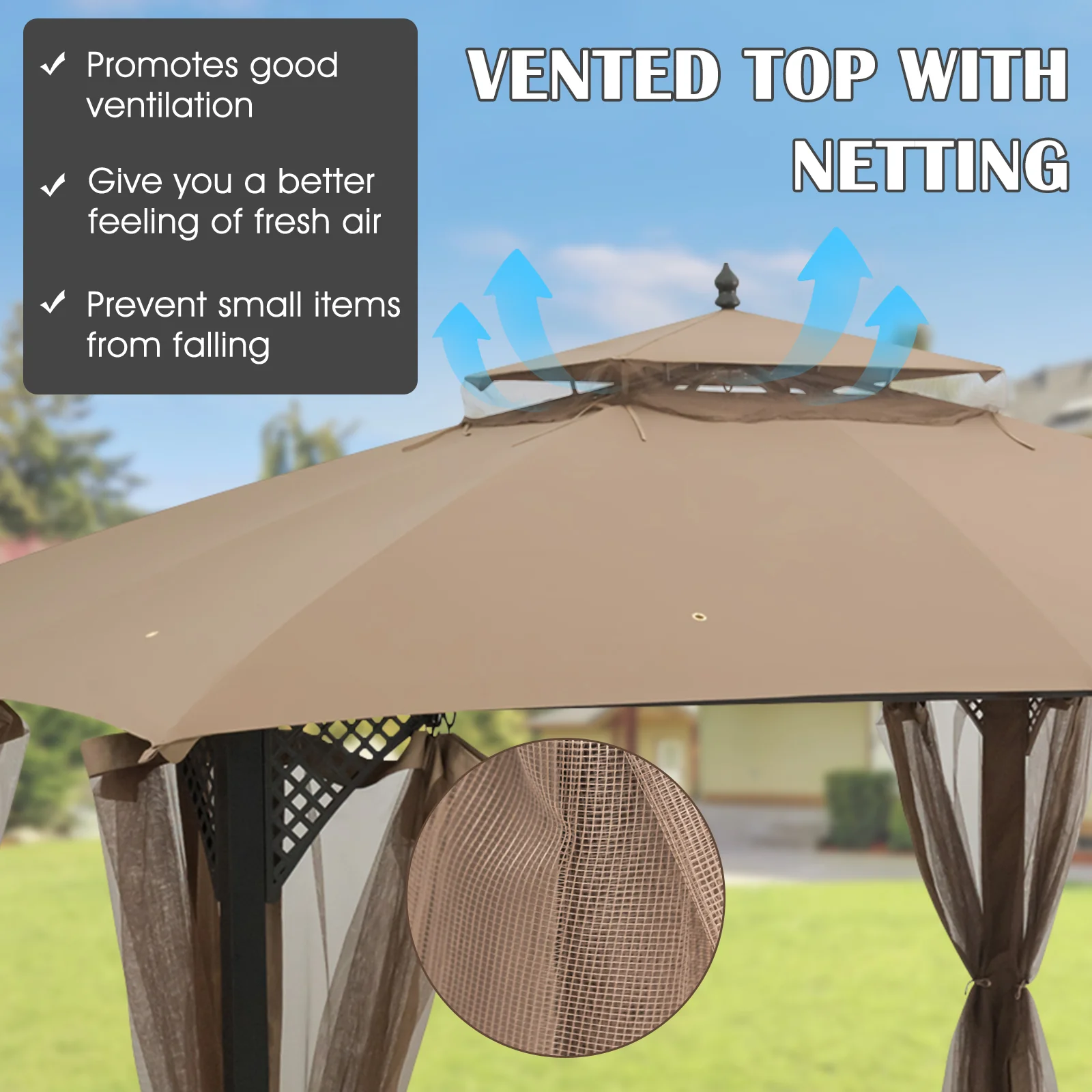 10 x 12 Feet Gazebo Top, Air Vent, Drainage Holes, Brown - Image 6