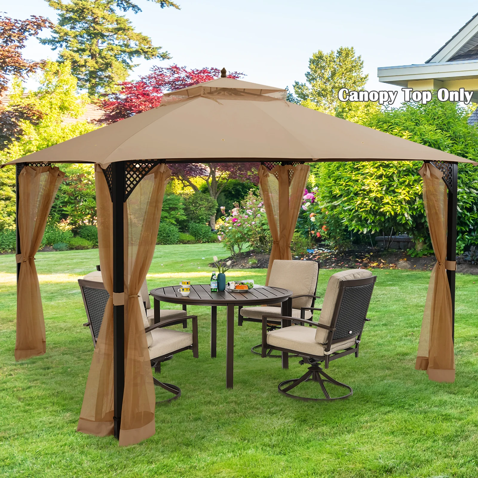 10 x 12 Feet Gazebo Top, Air Vent, Drainage Holes, Brown - Image 7