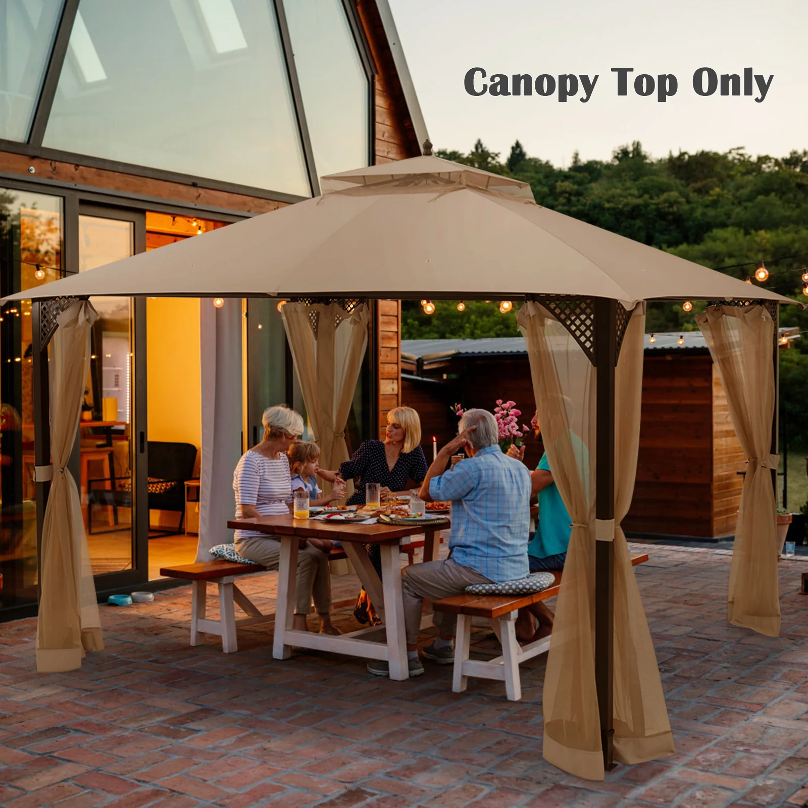 10 x 12 Feet Gazebo Top, Air Vent, Drainage Holes, Brown - Image 8