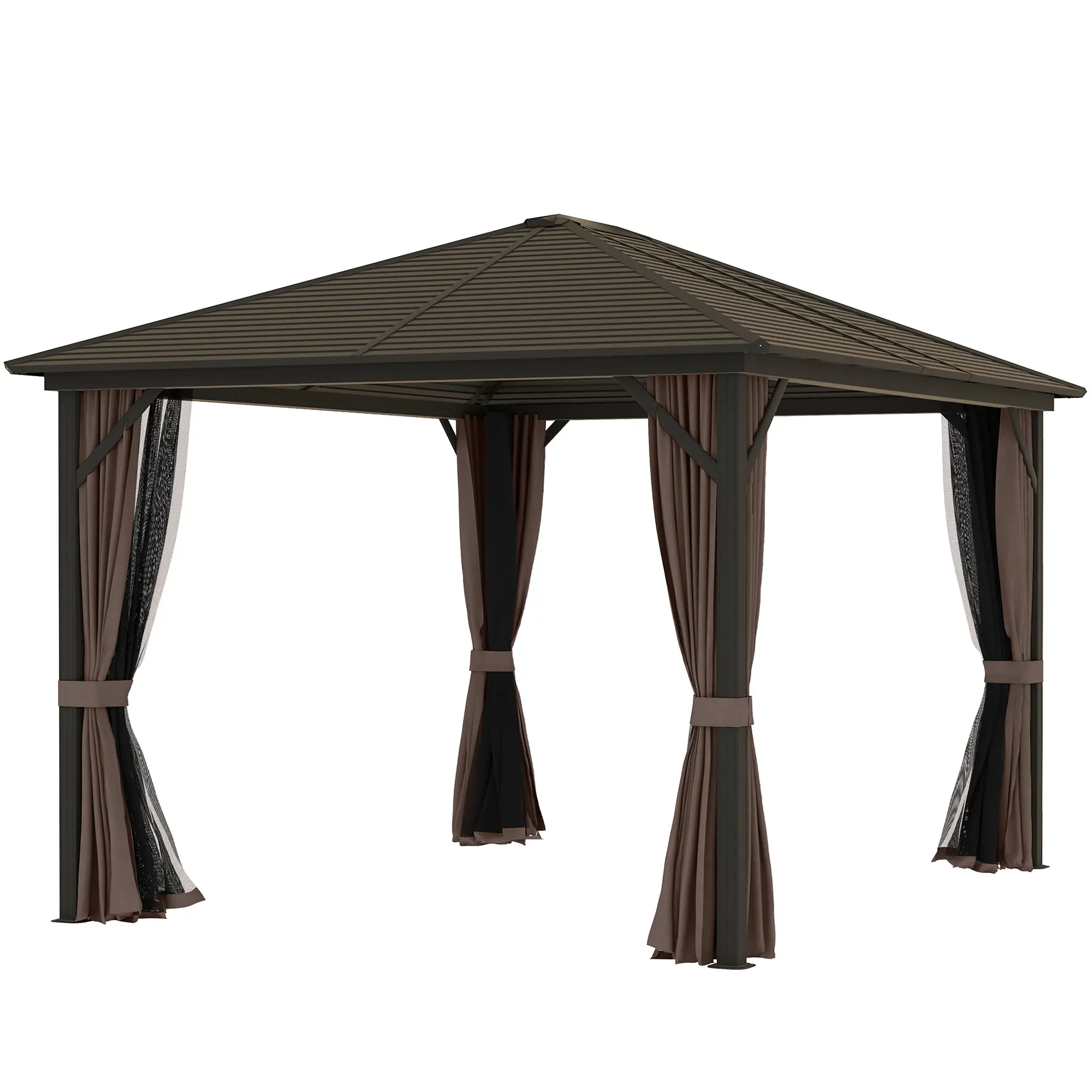 10' x 12' Hardtop Gazebo, Aluminum Frame, Coffee