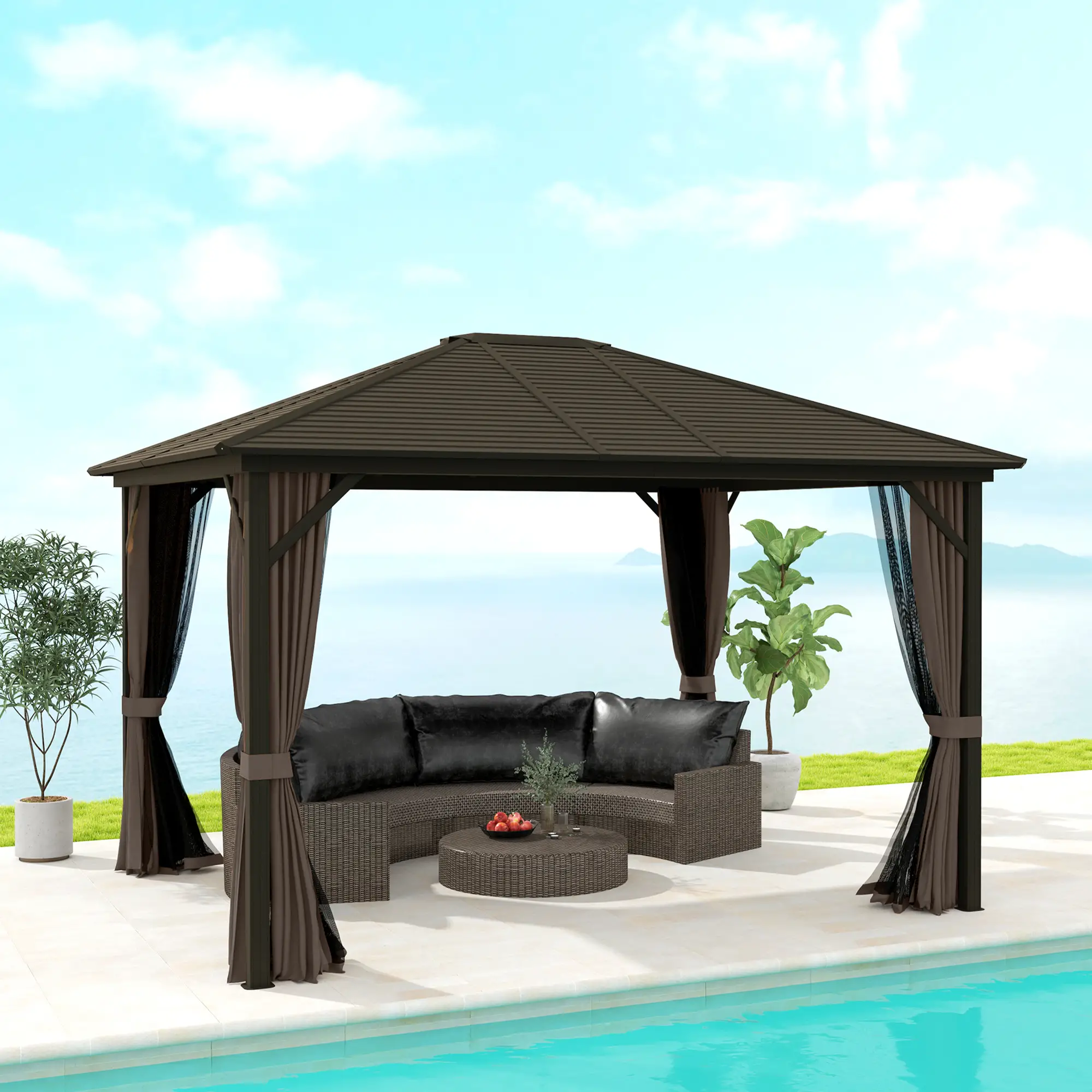 10' x 12' Hardtop Gazebo, Aluminum Frame, Coffee - Image 2