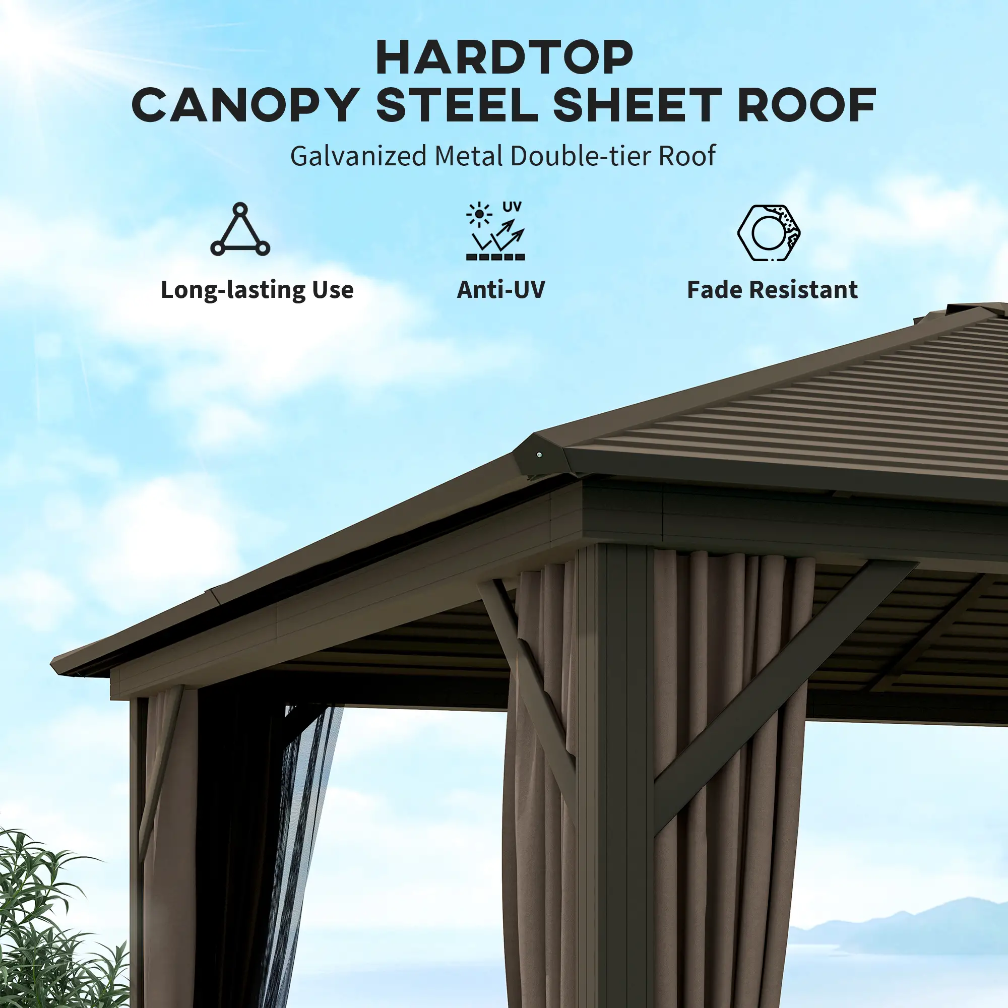 10' x 12' Hardtop Gazebo, Aluminum Frame, Coffee - Image 4