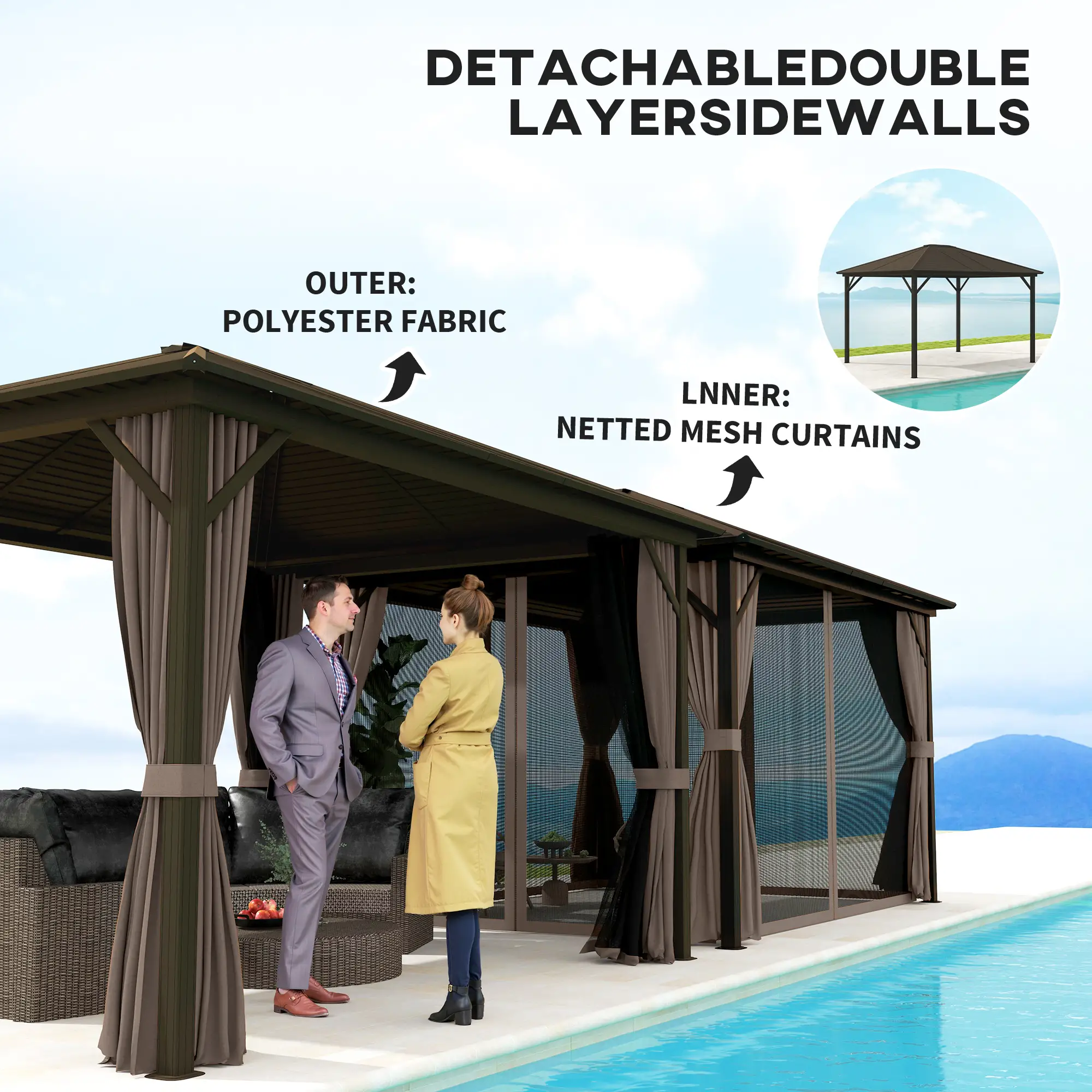 10' x 12' Hardtop Gazebo, Aluminum Frame, Coffee - Image 5