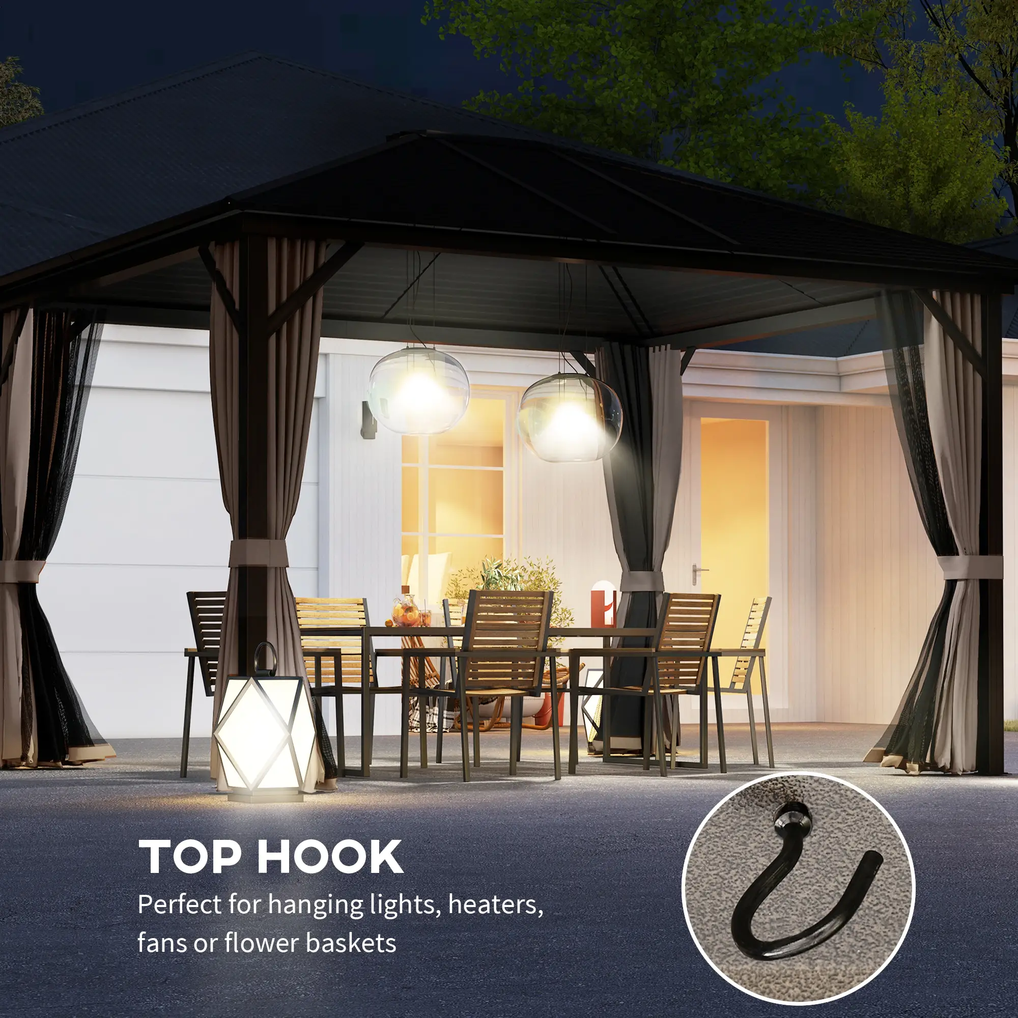 10' x 12' Hardtop Gazebo, Aluminum Frame, Coffee - Image 7