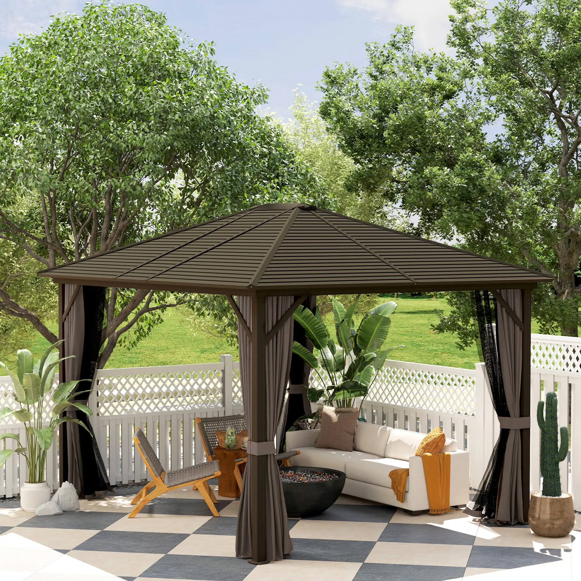 10' x 12' Hardtop Gazebo, Aluminum Frame, Coffee - Image 8