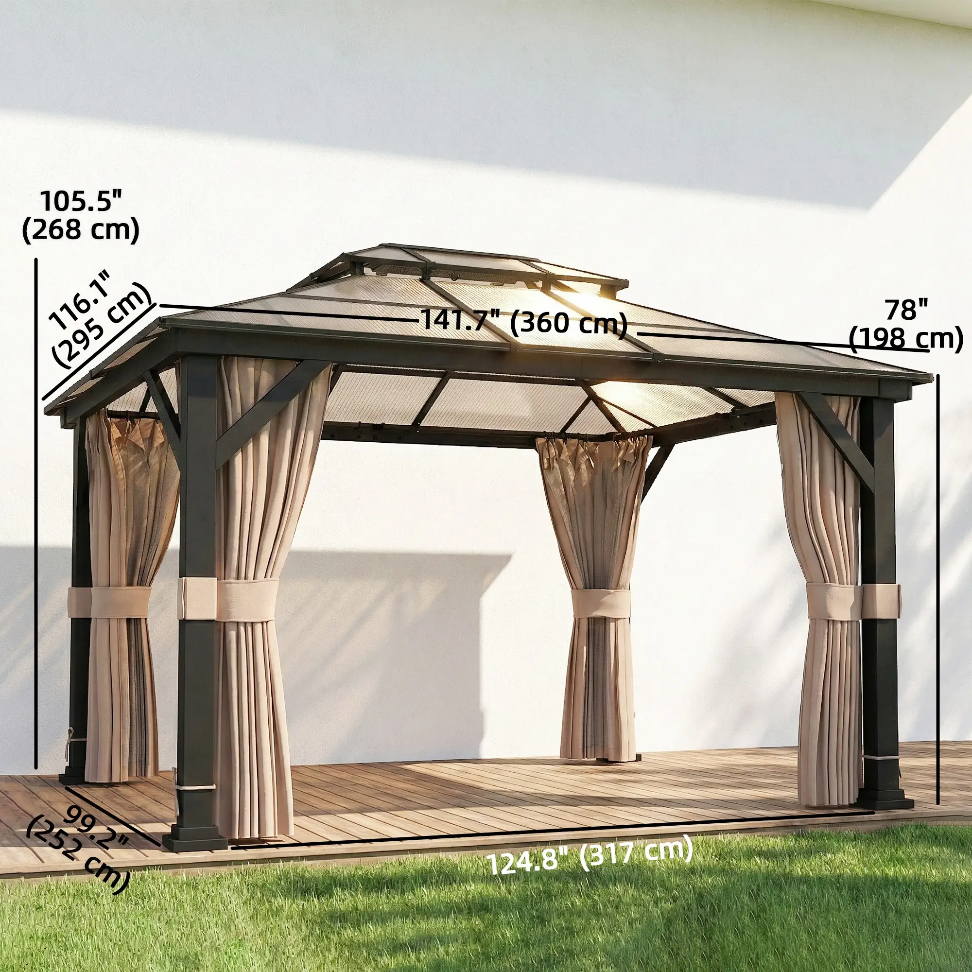 10' x 12' Hardtop Gazebo, Steel Permanent Outdoor, Khaki - Image 3