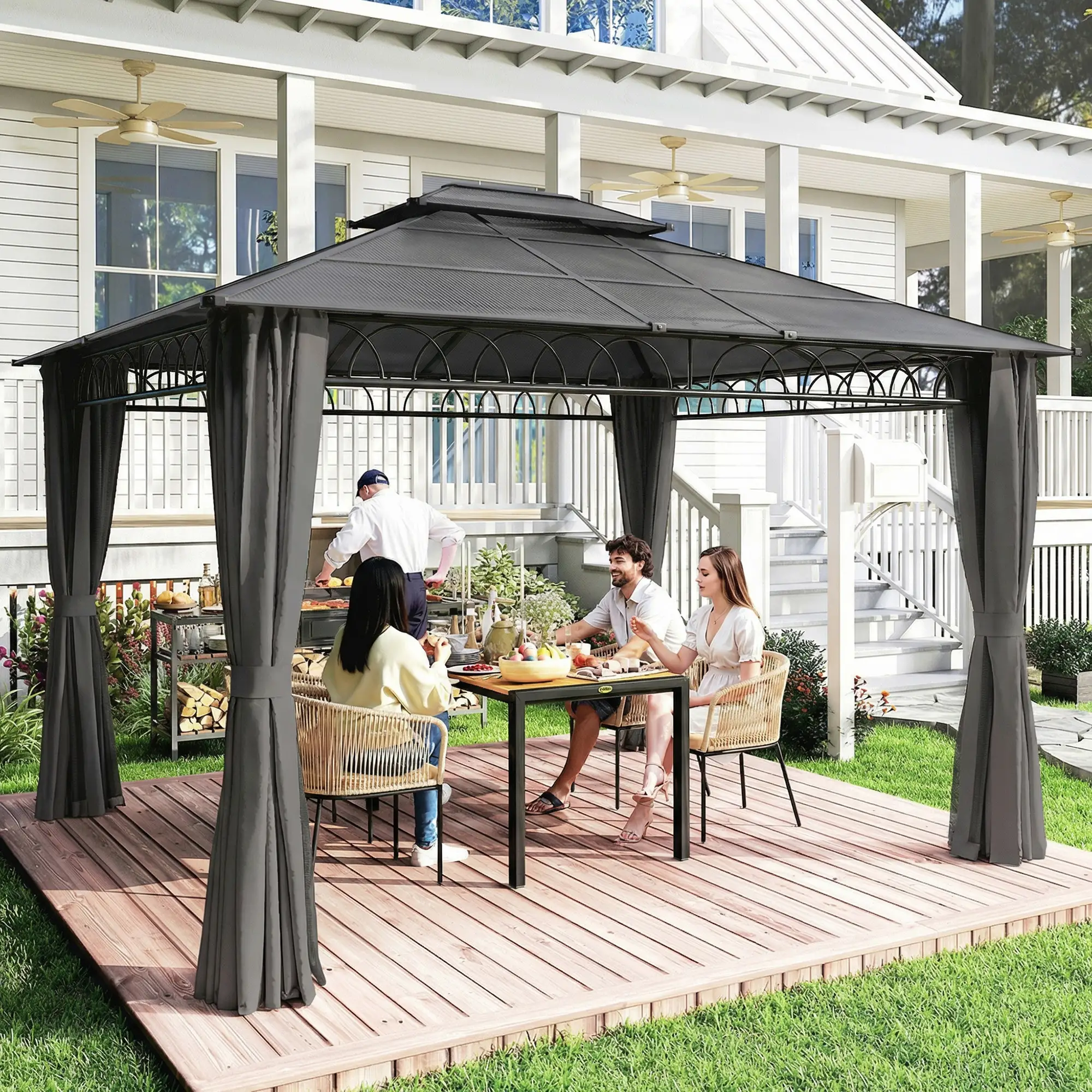 10' x 12' Outdoor Gazebo, Double Roof Hardtop, Polycarbonate Roof, Steel Frame - Image 2