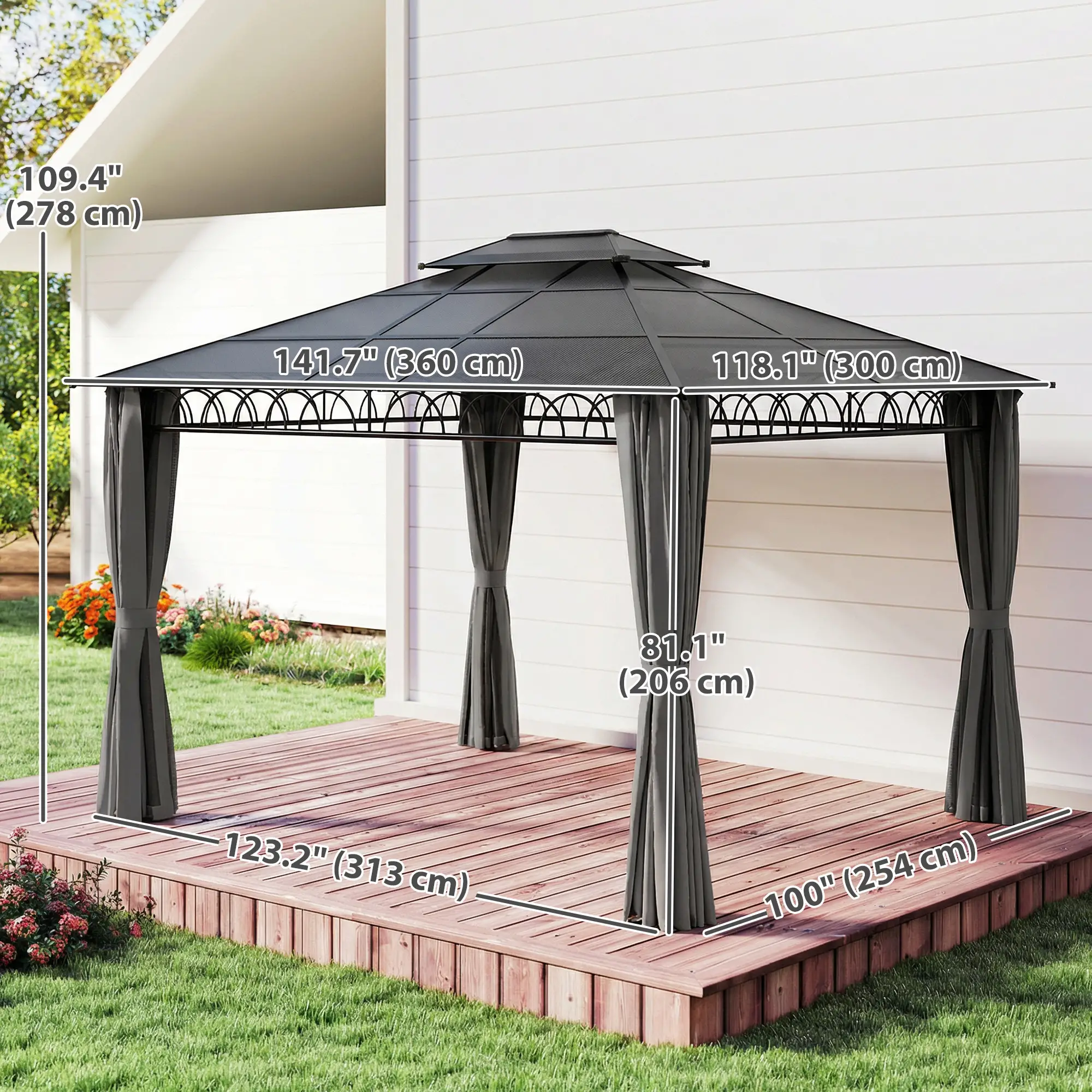 10' x 12' Outdoor Gazebo, Double Roof Hardtop, Polycarbonate Roof, Steel Frame - Image 3