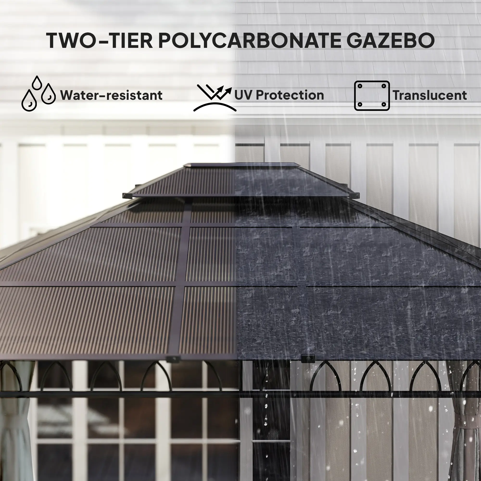 10' x 12' Outdoor Gazebo, Double Roof Hardtop, Polycarbonate Roof, Steel Frame - Image 4