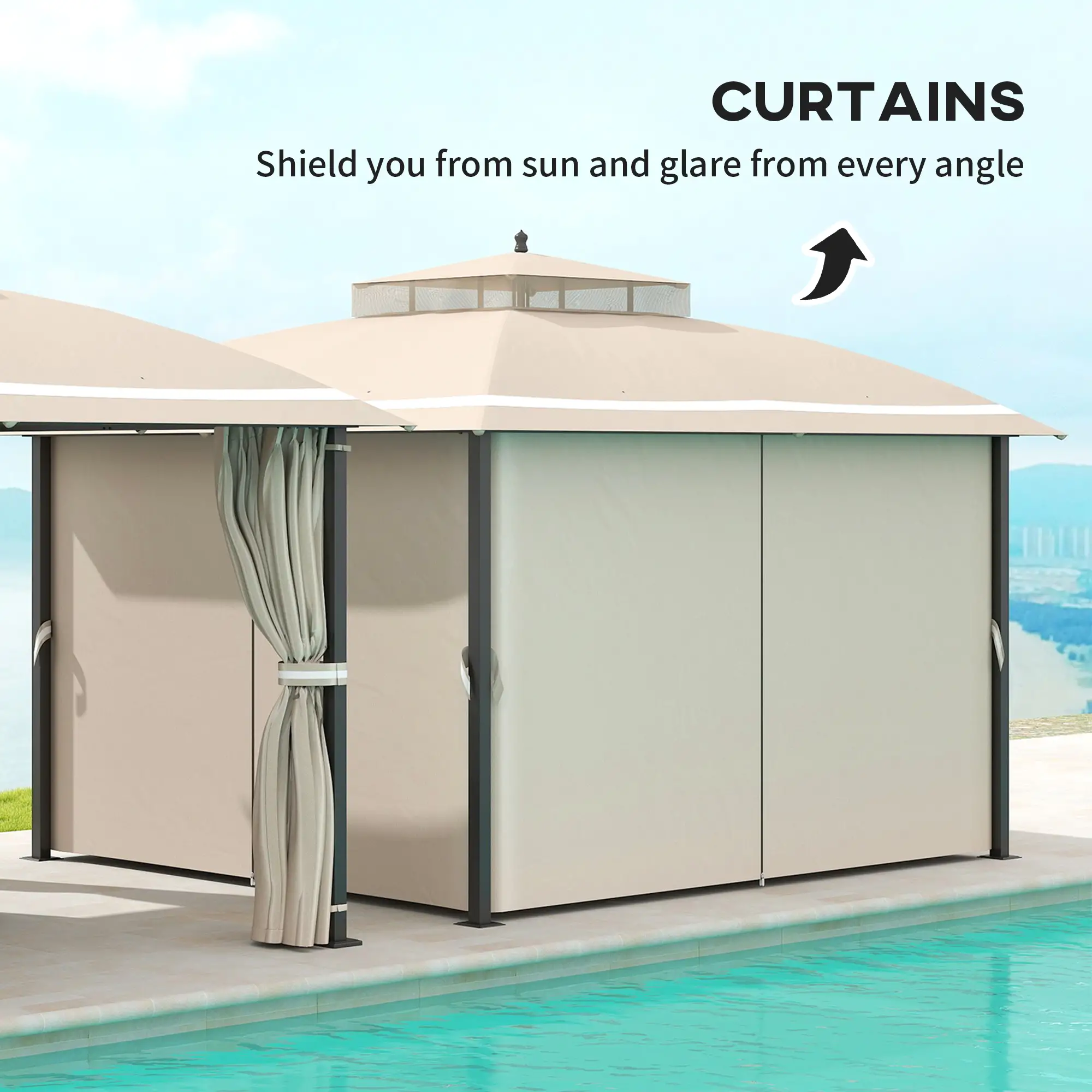 10' x 12' Outdoor Gazebo, Double Roof with Netting, Curtains - Image 5