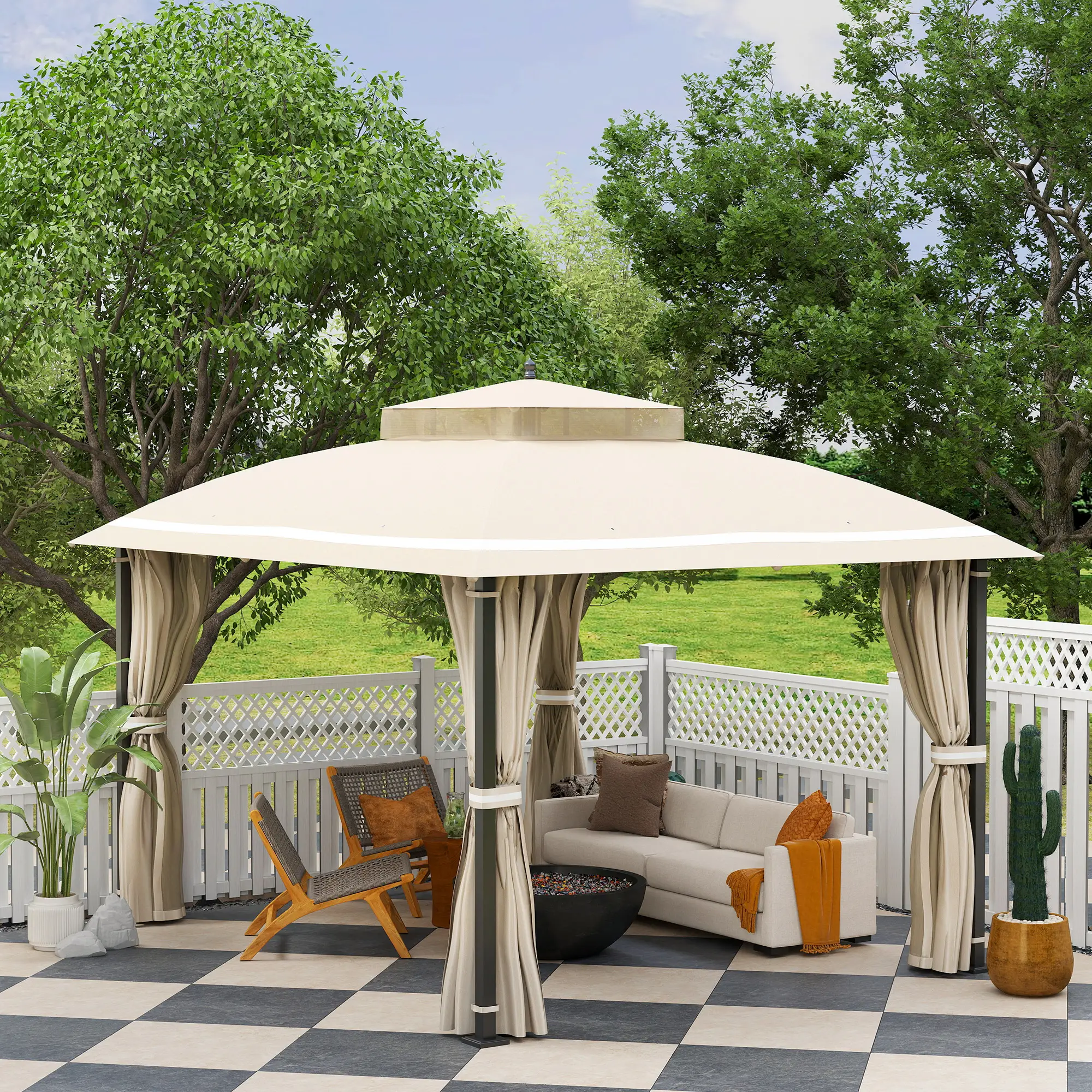 10' x 12' Outdoor Gazebo, Double Roof with Netting, Curtains - Image 9