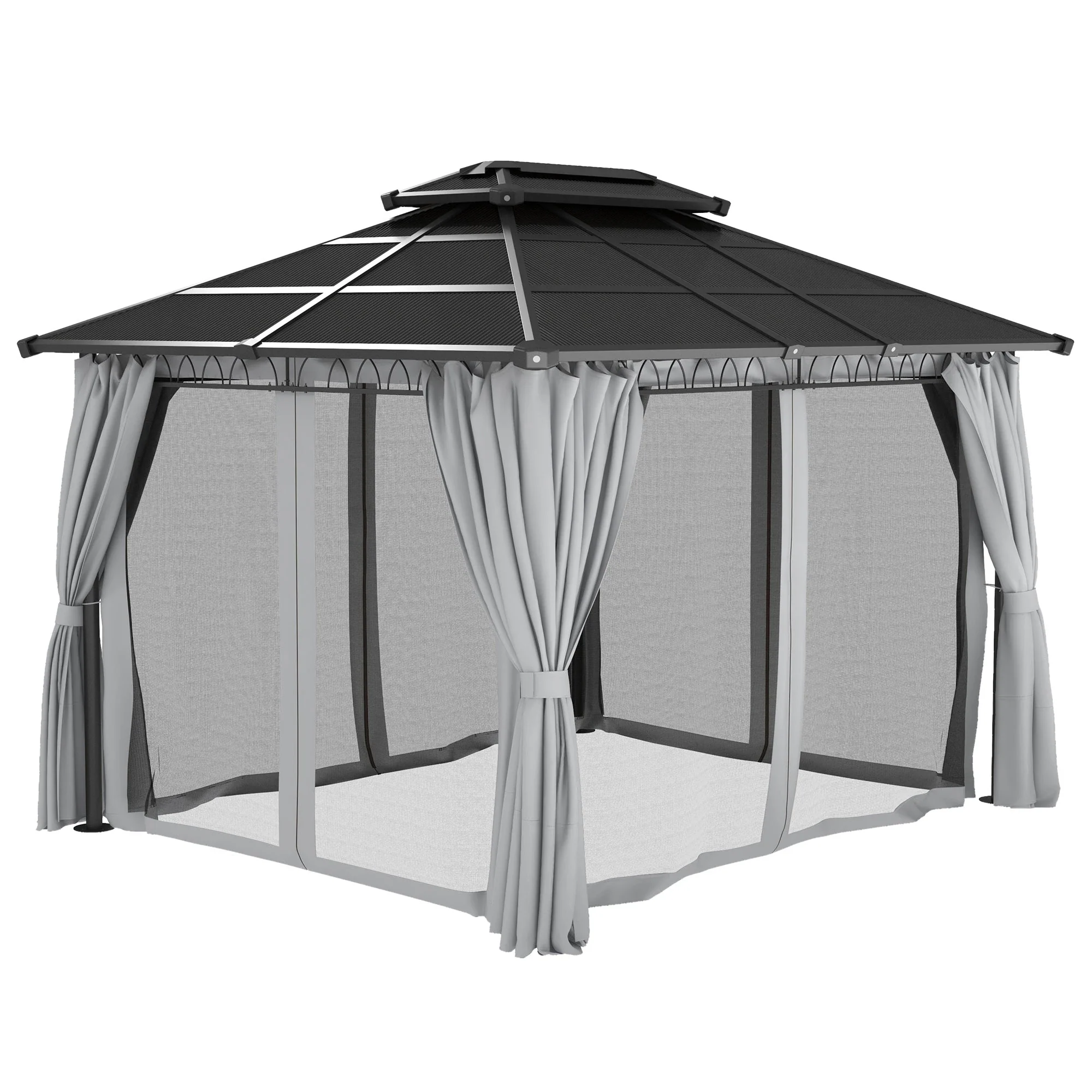 10' x 12' Outdoor Hardtop Gazebo, Steel Frame, Grey