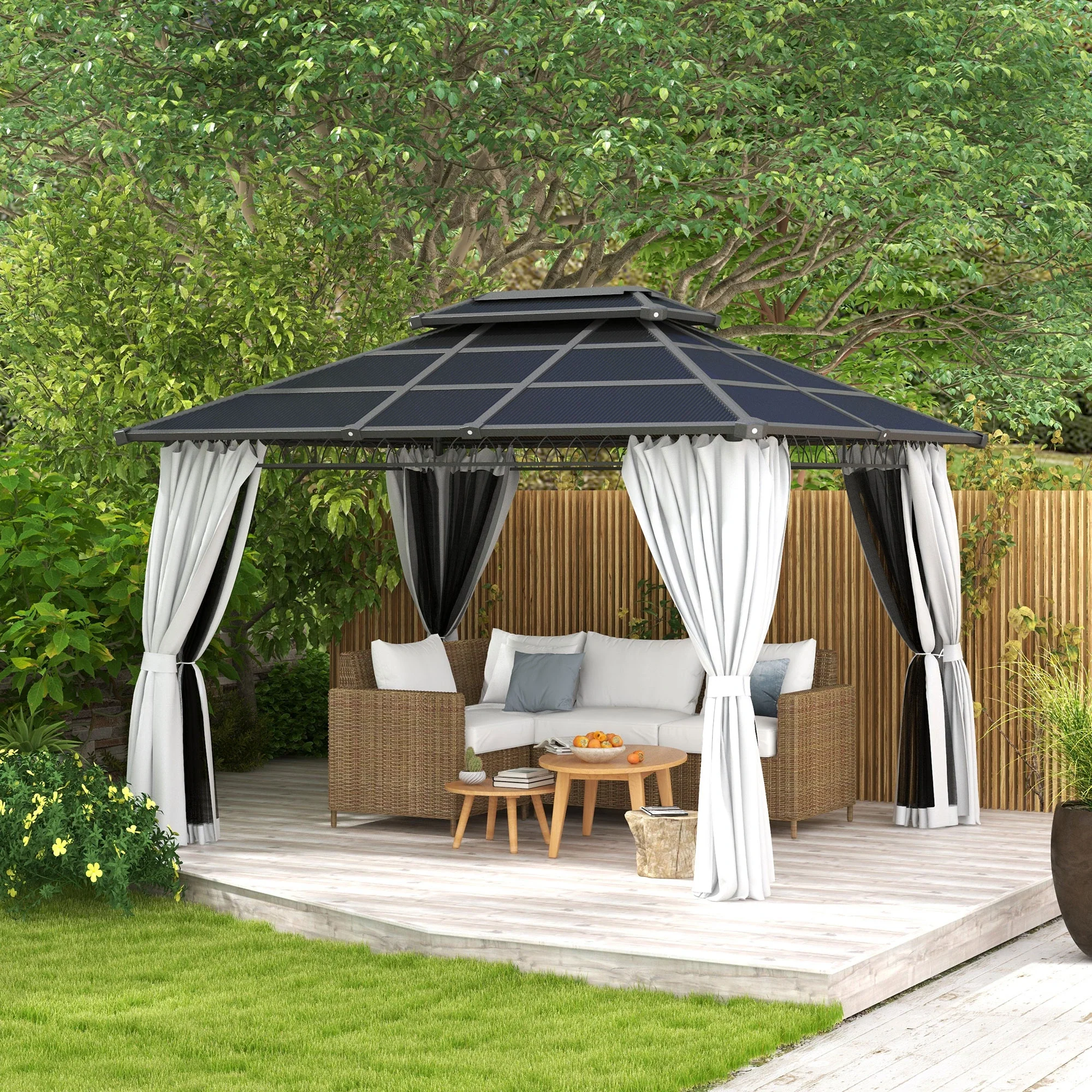 10' x 12' Outdoor Hardtop Gazebo, Steel Frame, Grey - Image 2