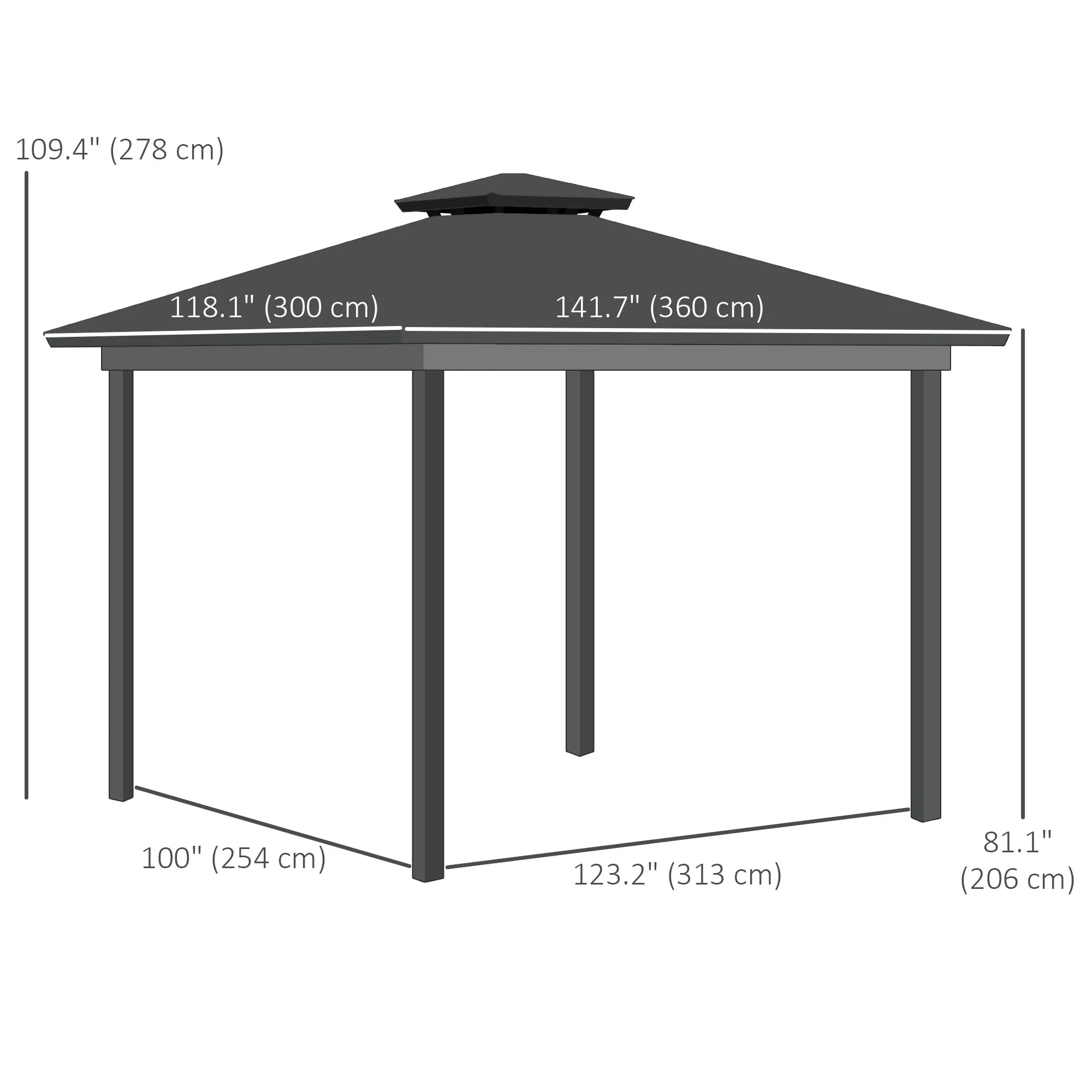 10' x 12' Outdoor Hardtop Gazebo, Steel Frame, Grey - Image 3