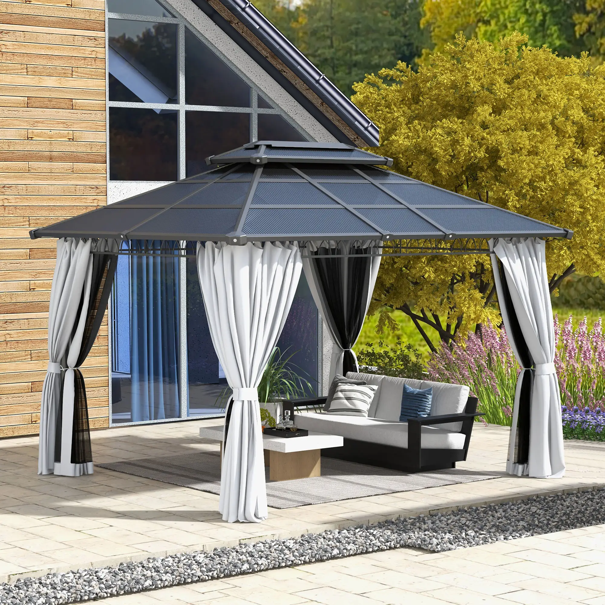 10' x 12' Outdoor Hardtop Gazebo, Steel Frame, Grey - Image 8