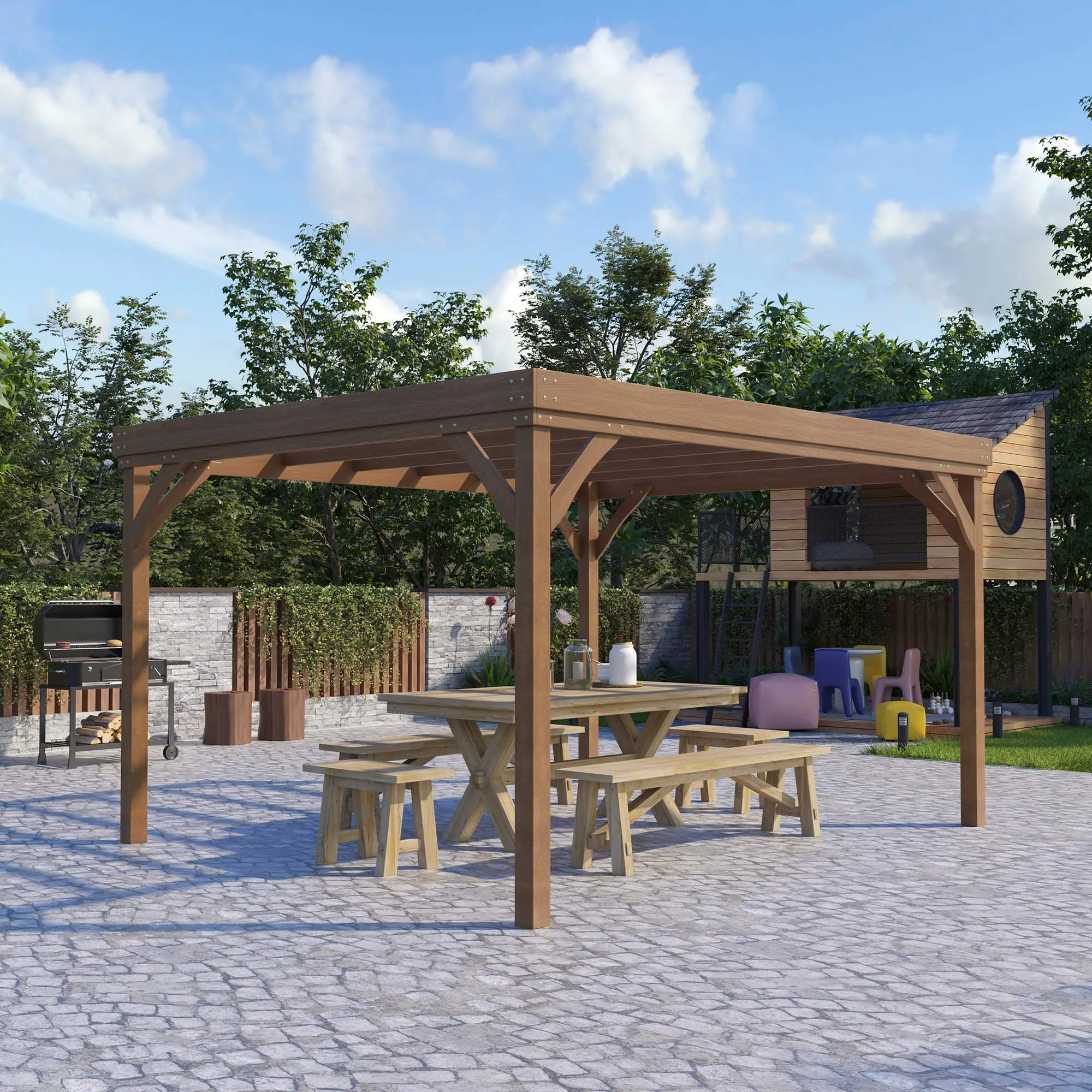10' x 12' Wood Pergola, Outdoor Gazebo, Garden Patio Backyard, Brown - Image 7