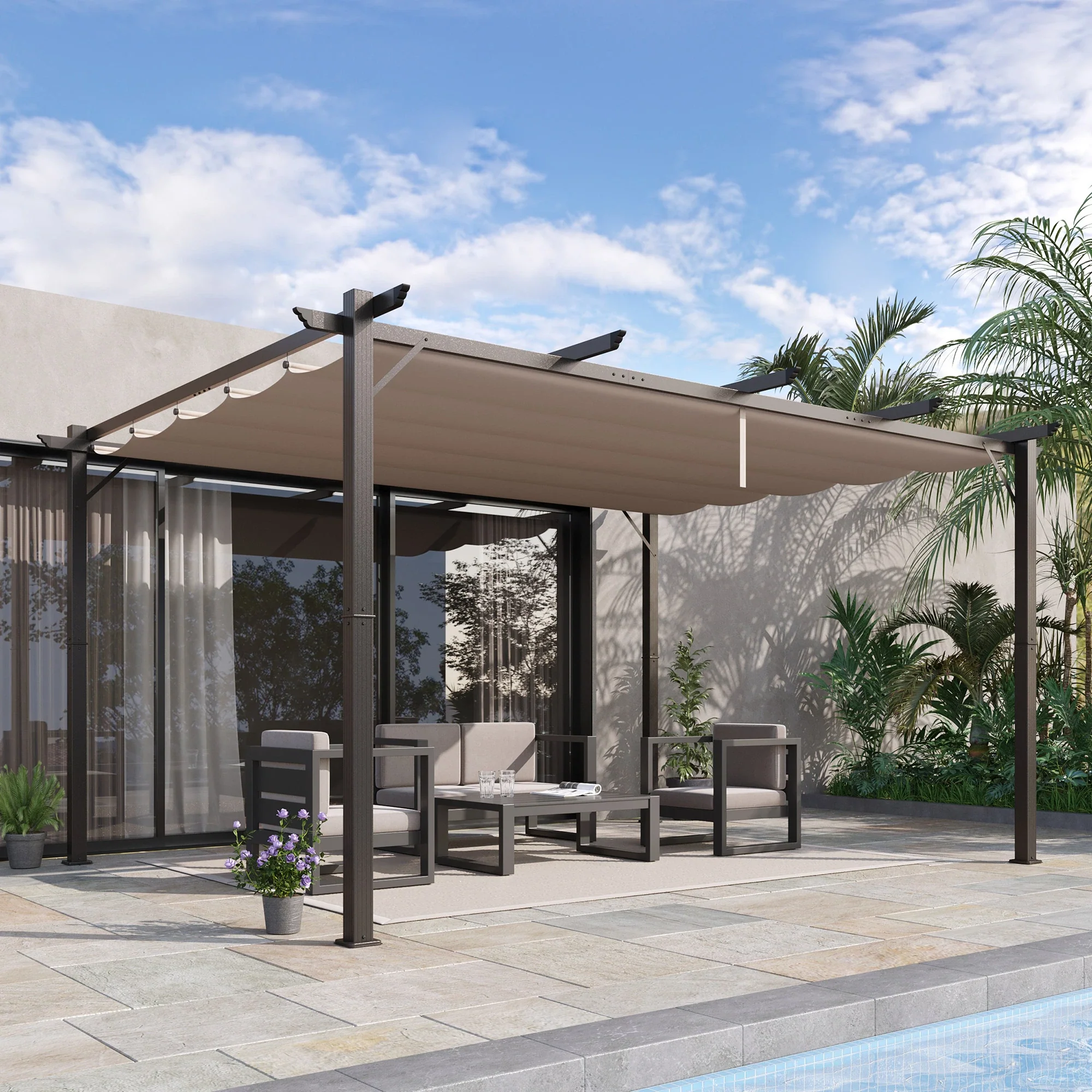 10' x 13' Aluminum Pergola, Outdoor Garden Gazebo, Brown - Image 2